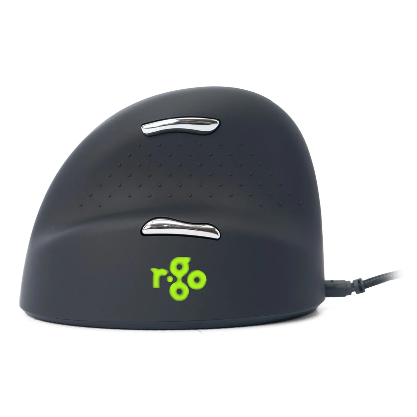 Vue dessus, corps noir avec logo R-Go et deux LED vertes à la base