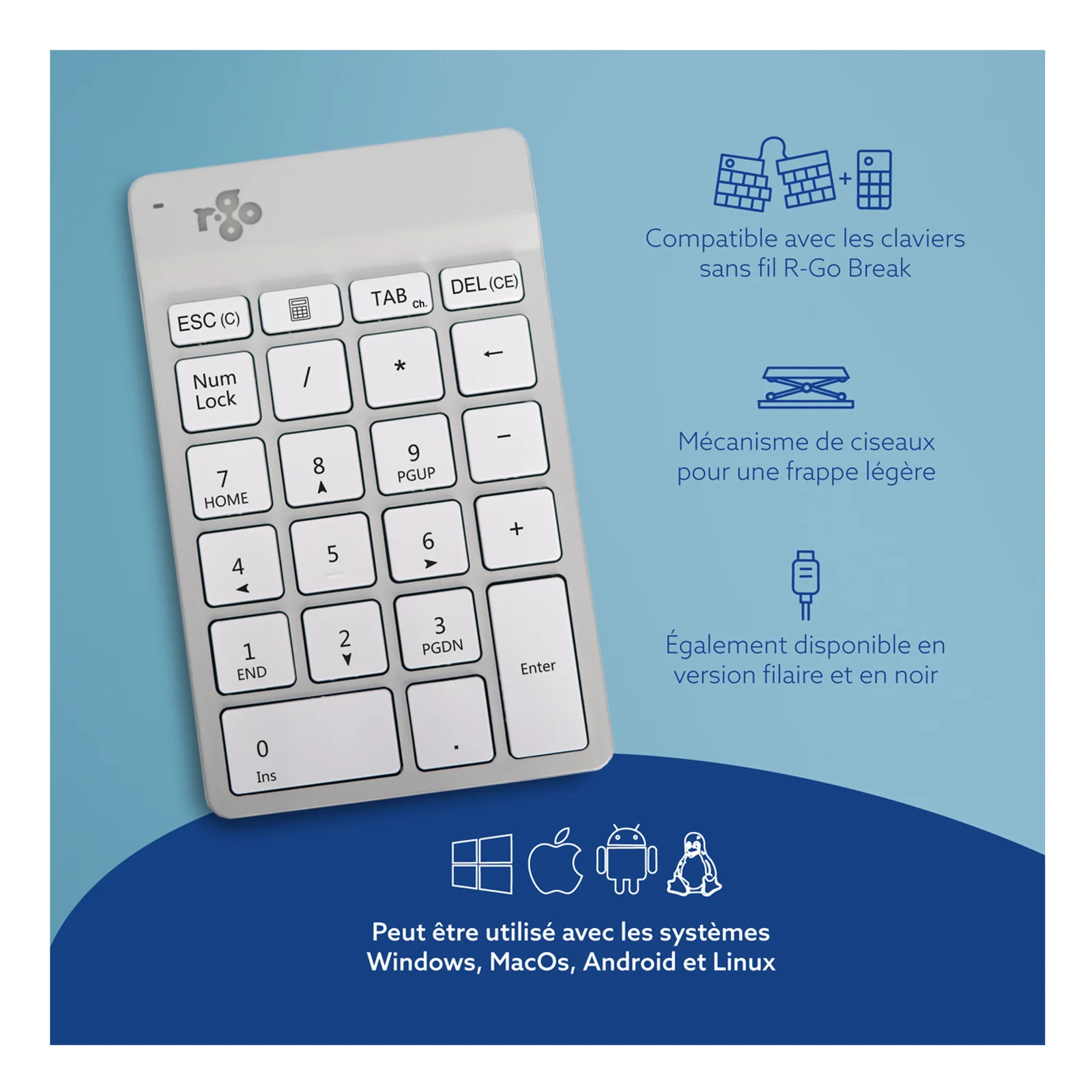 R-Go Numpad Break, visuel compatibilité multi-OS et mention claviers R-Go Break