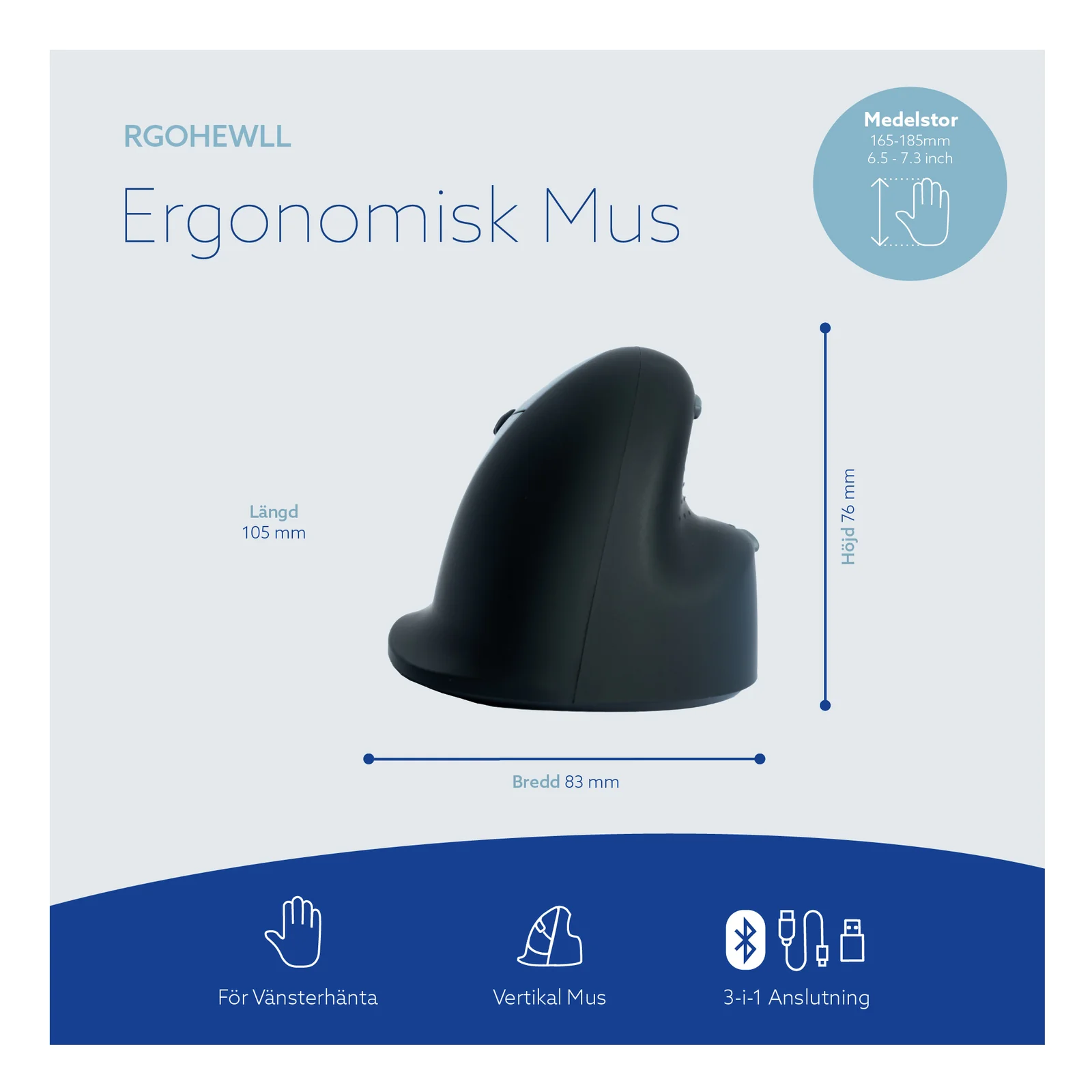 Boîte produit R-Go souris ergonomique RGOHEWL, packaging suédois, fond blanc