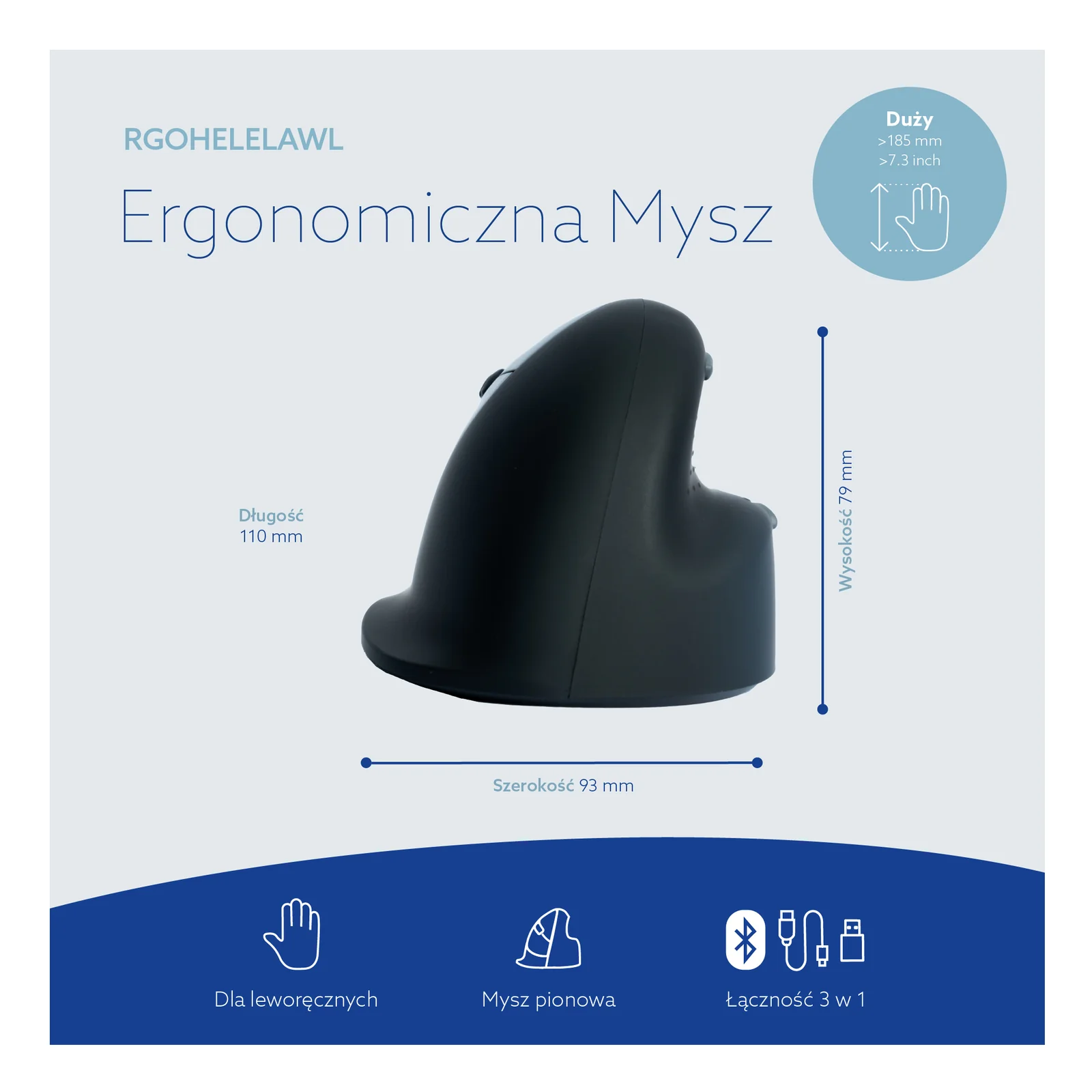 Boîte produit R-Go souris ergonomique RGOHBLAWL, packaging polonais, fond blanc