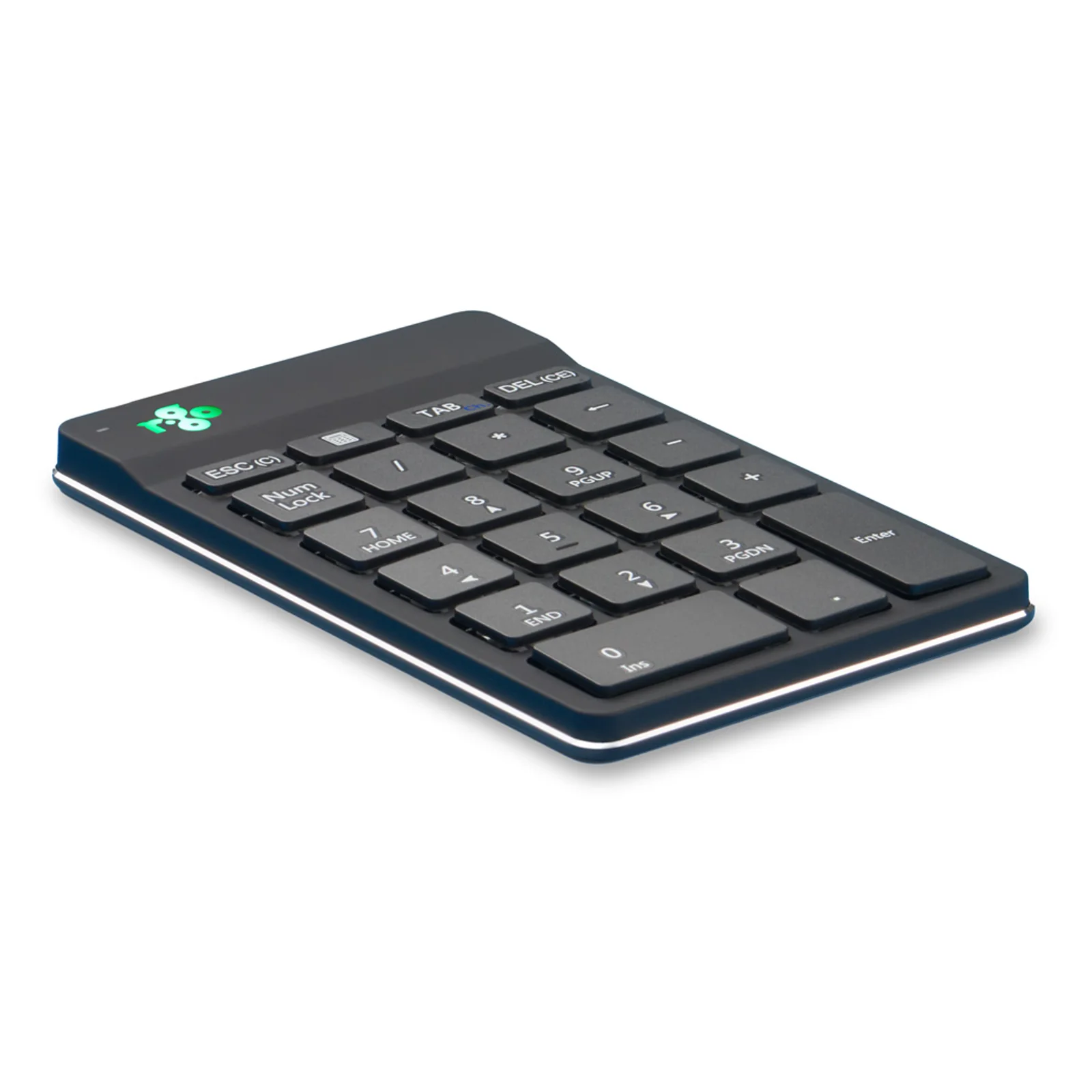 Vue de face du pavé numérique R-Go Numpad Break, touches grises sur fond sombre