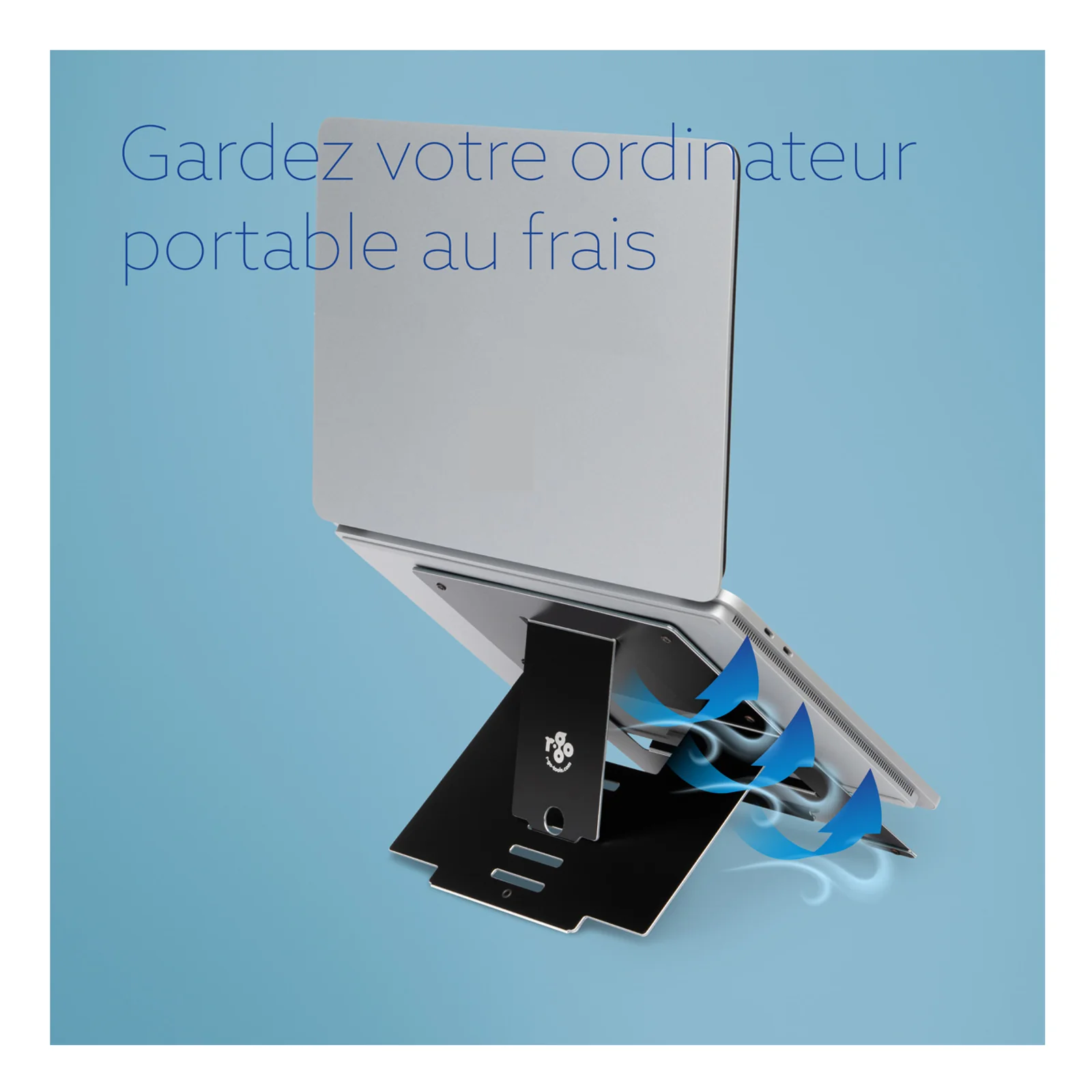 Visuel avec texte Gardez votre ordinateur portable au frais, aération sous le PC illustrée