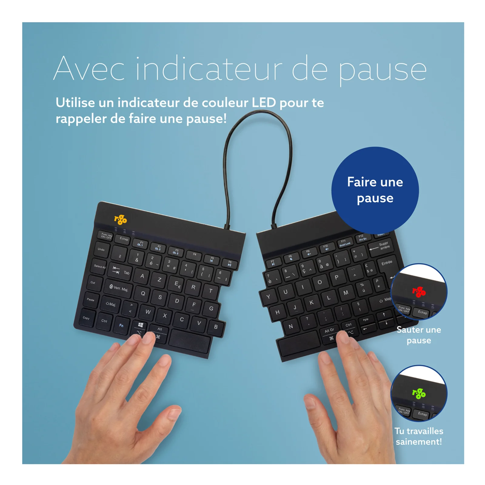 Infographie française sur l'indicateur LED tricolore de pause du R-Go Split Break