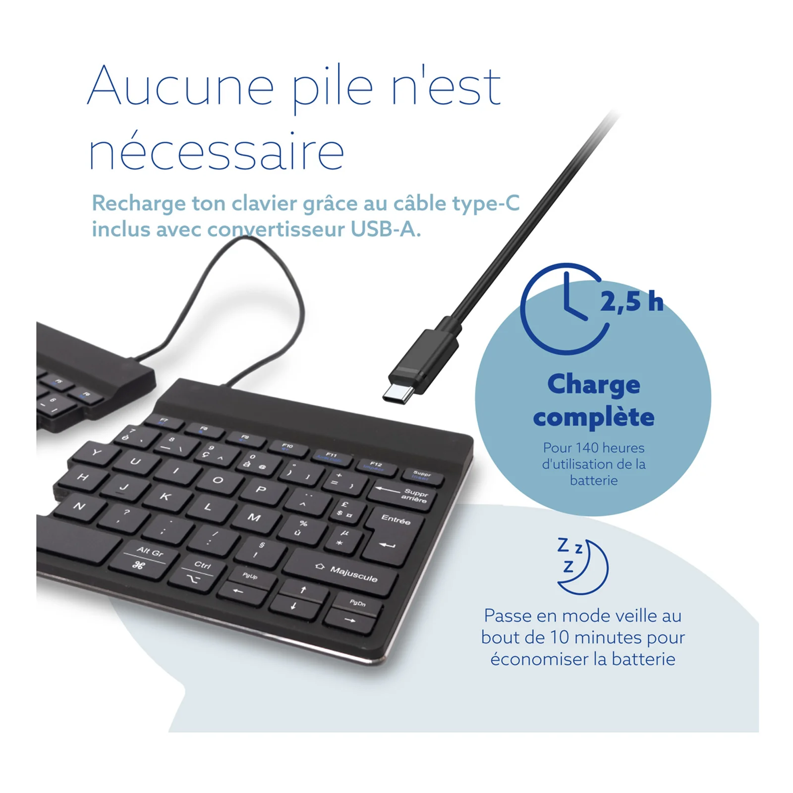 Infographie française sur la recharge USB-C et l'autonomie de la batterie