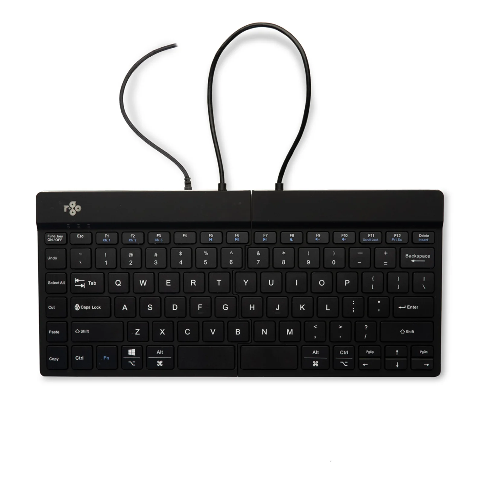 R-Go Split Break v2 en format compact, câble en boucle, vue de face, noir