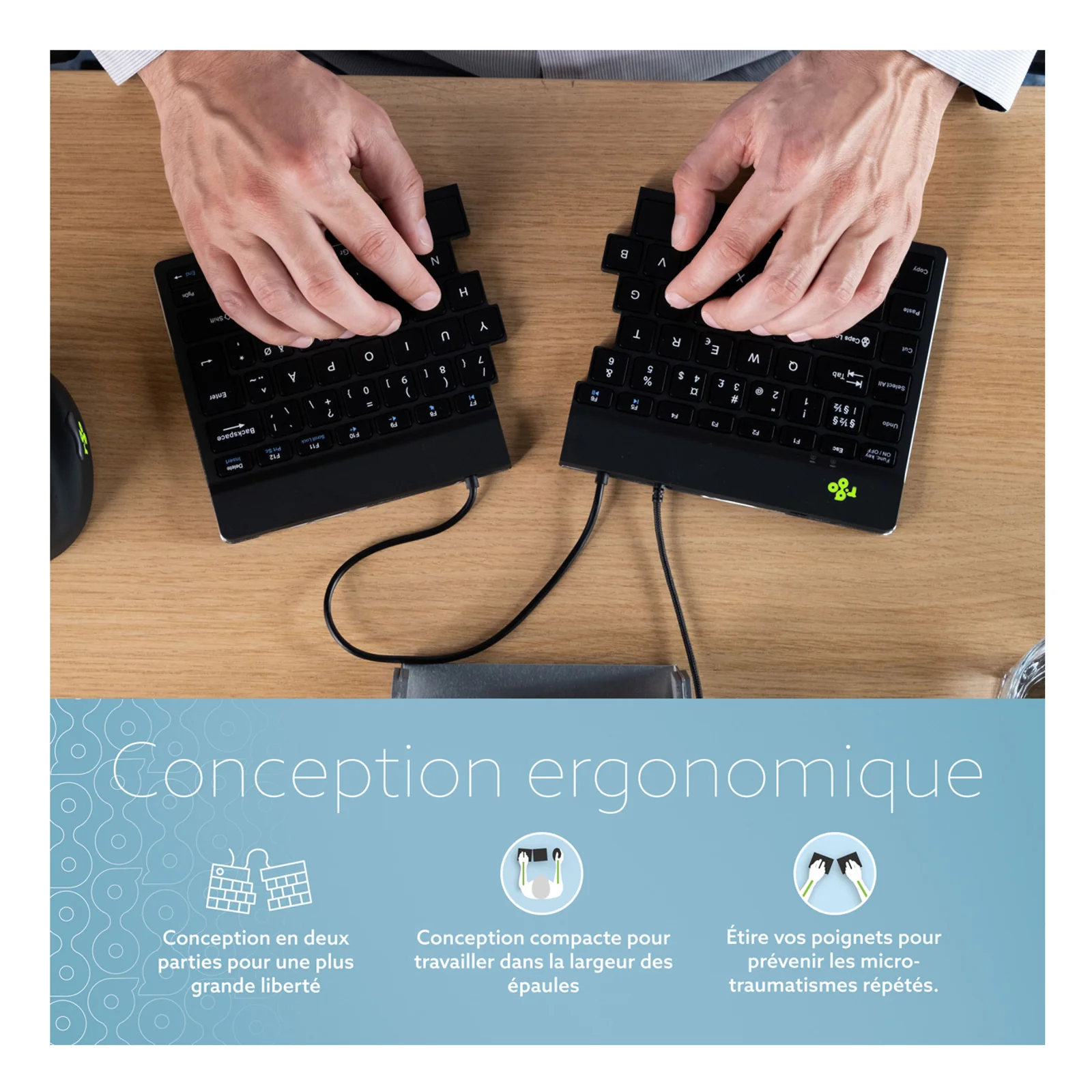 Visuel R-Go Split Break avec pictogrammes et texte conception ergonomique en français