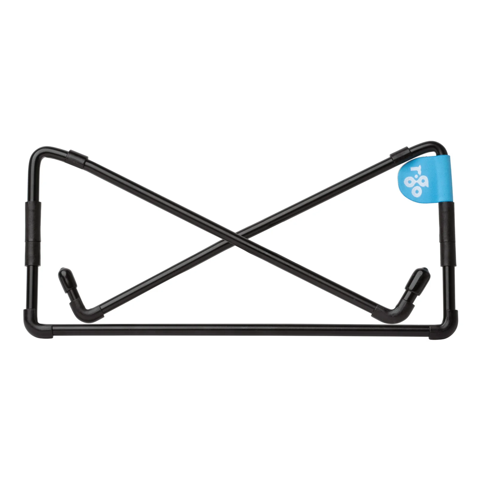 Support R-Go Steel Travel replié à plat, vue de face, clip bleu de fermeture visible