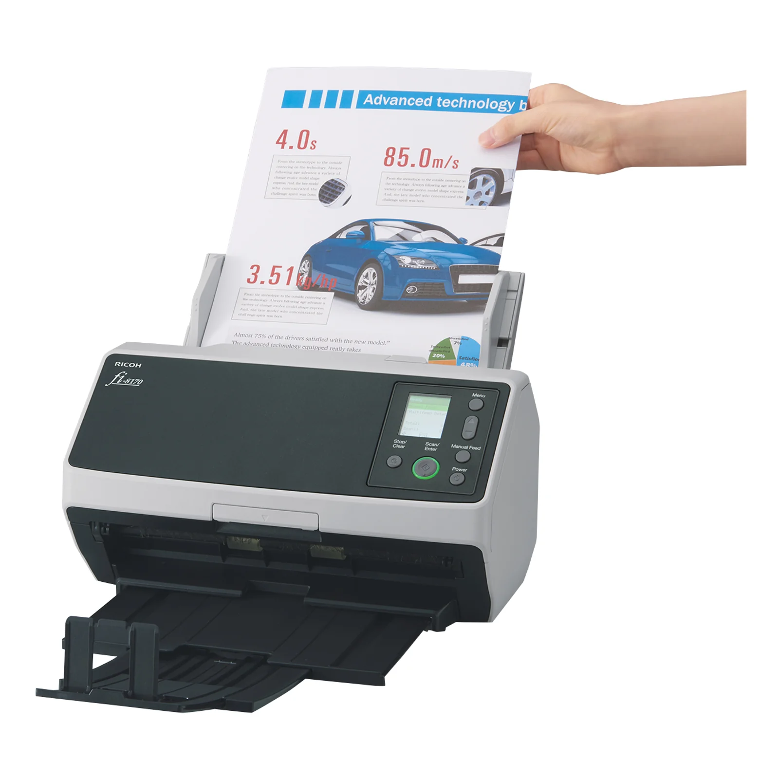 Ricoh fi-8170 Numériseur chargeur automatique de documents (adf) + chargeur manuel 600 x 600 DPI A4 Noir, Gris
