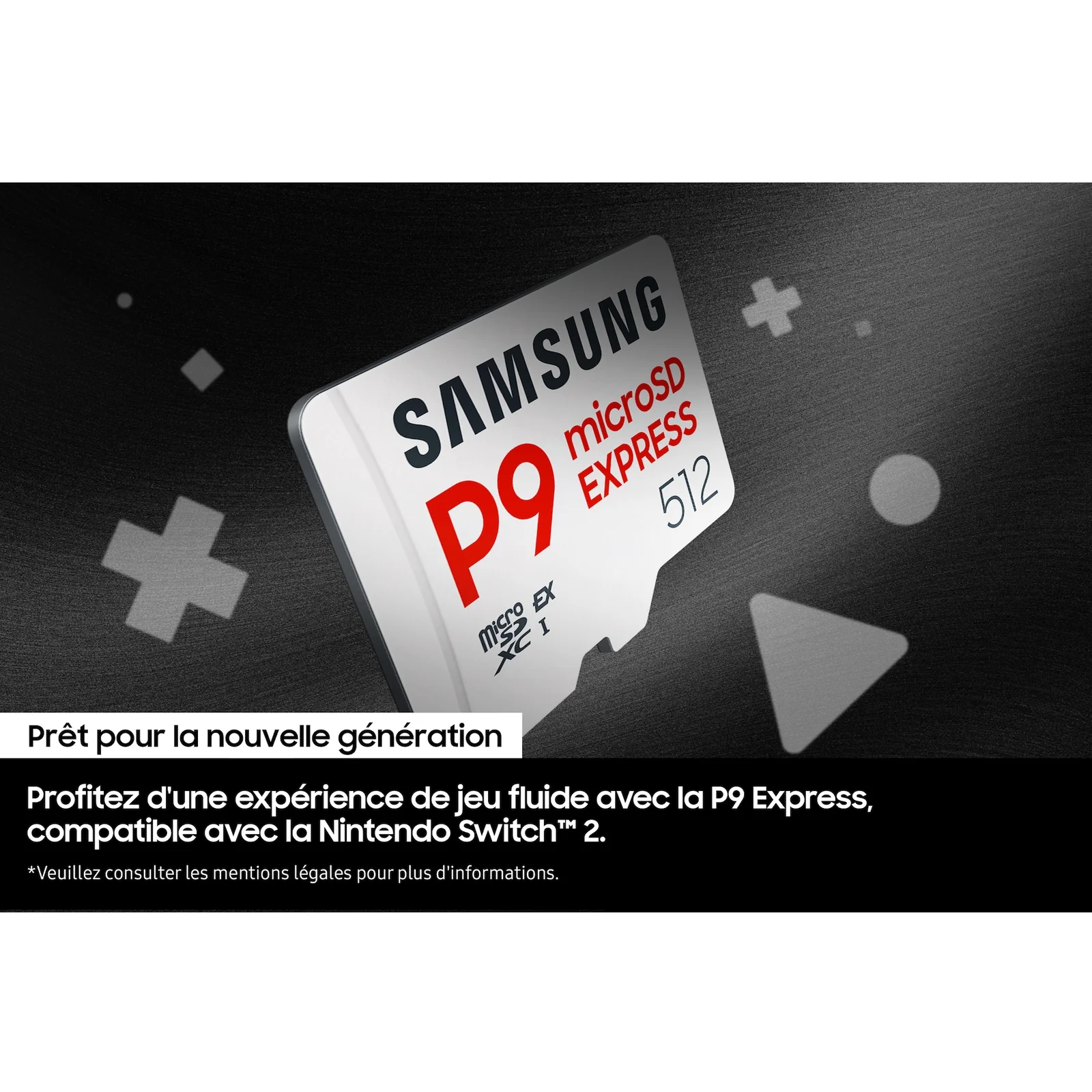 Visuel marketing Samsung P9 Express avec la mention Prêt pour la nouvelle génération et une console portable en arrière-plan.
