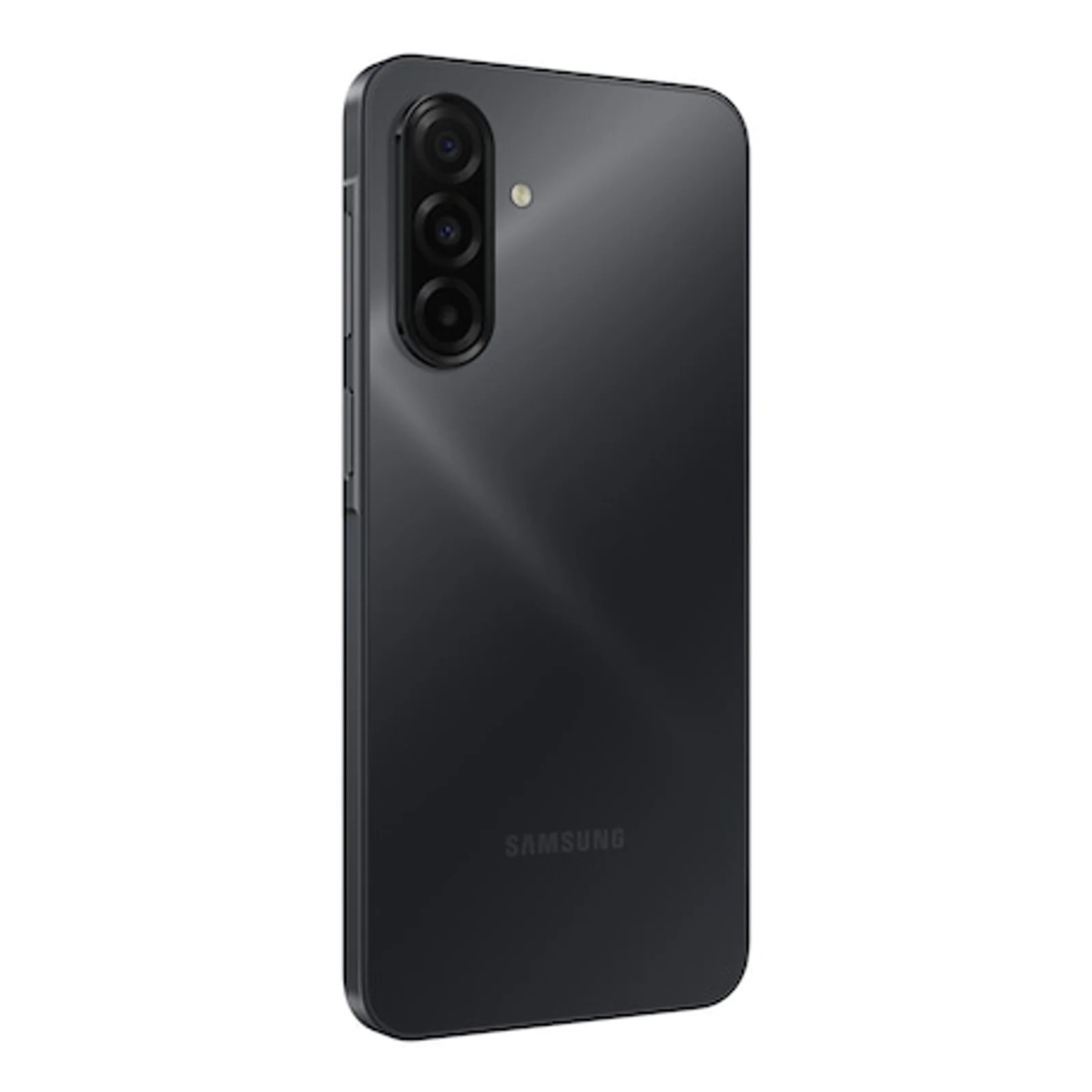 Samsung Galaxy A17 Noir vu de 3/4 arrière gauche, module caméra triple objectif et flash