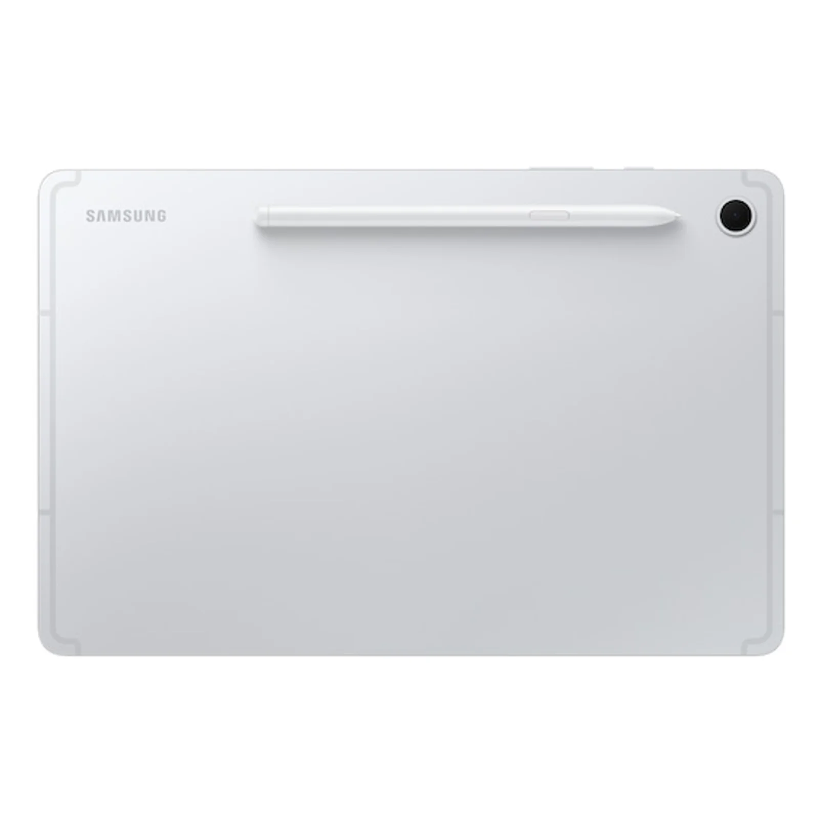 Vue arrière de la tablette argent avec S Pen attaché magnétiquement en position horizontale