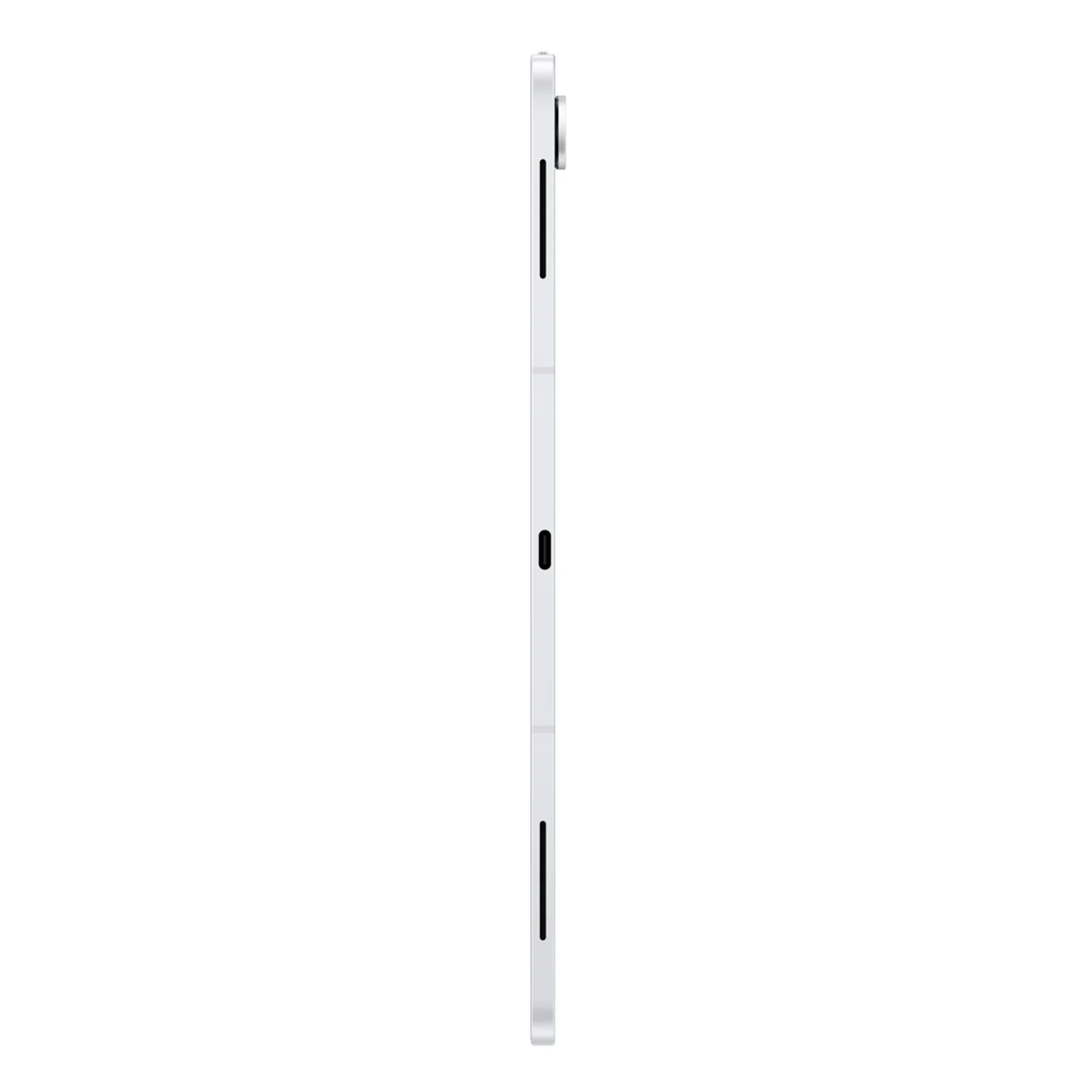 Vue de la tranche opposée avec port USB-C visible et grilles de haut-parleurs sur le bord fin