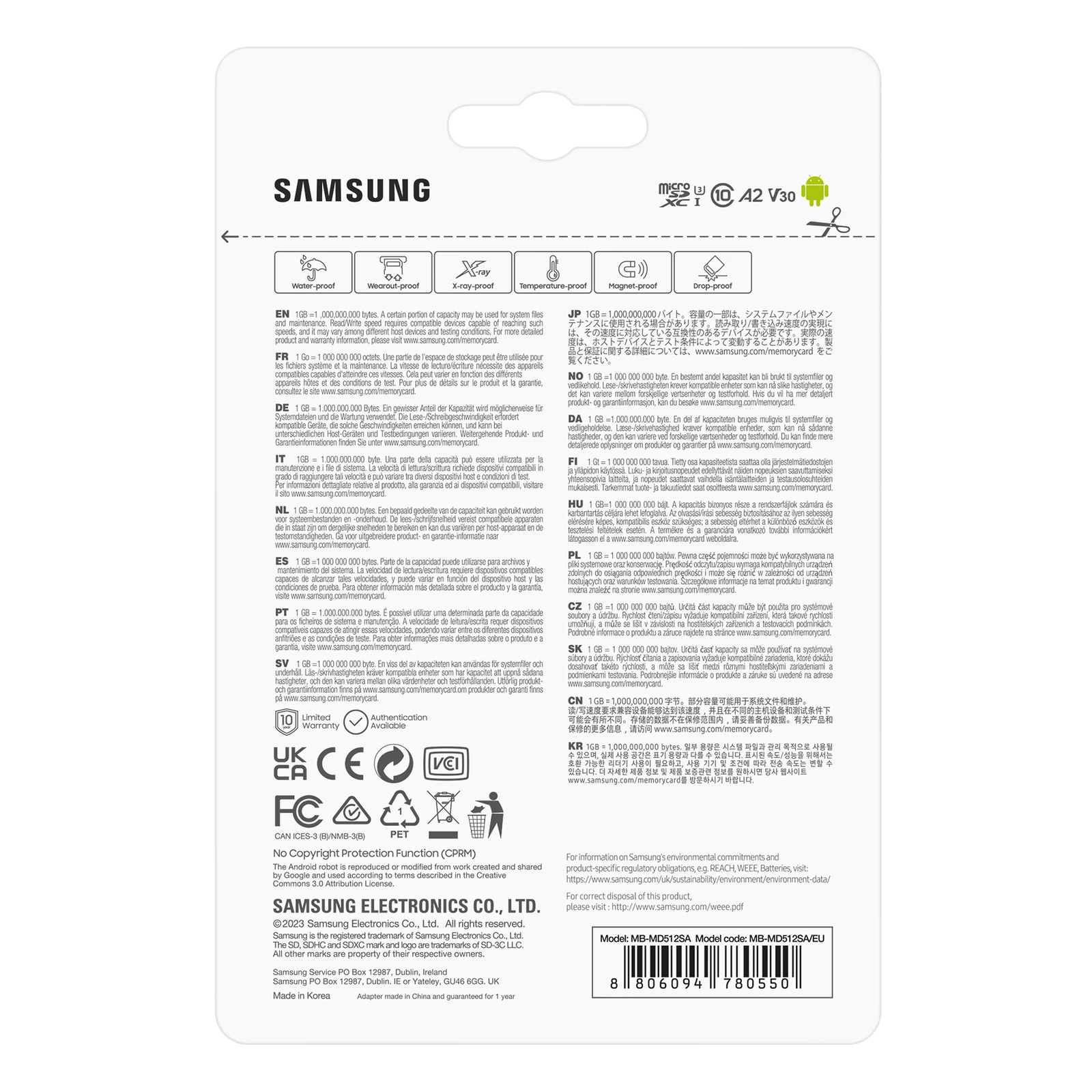 Samsung MB-MD512SA/EU mémoire flash 512 Go MicroSDXC UHS-I Classe 10