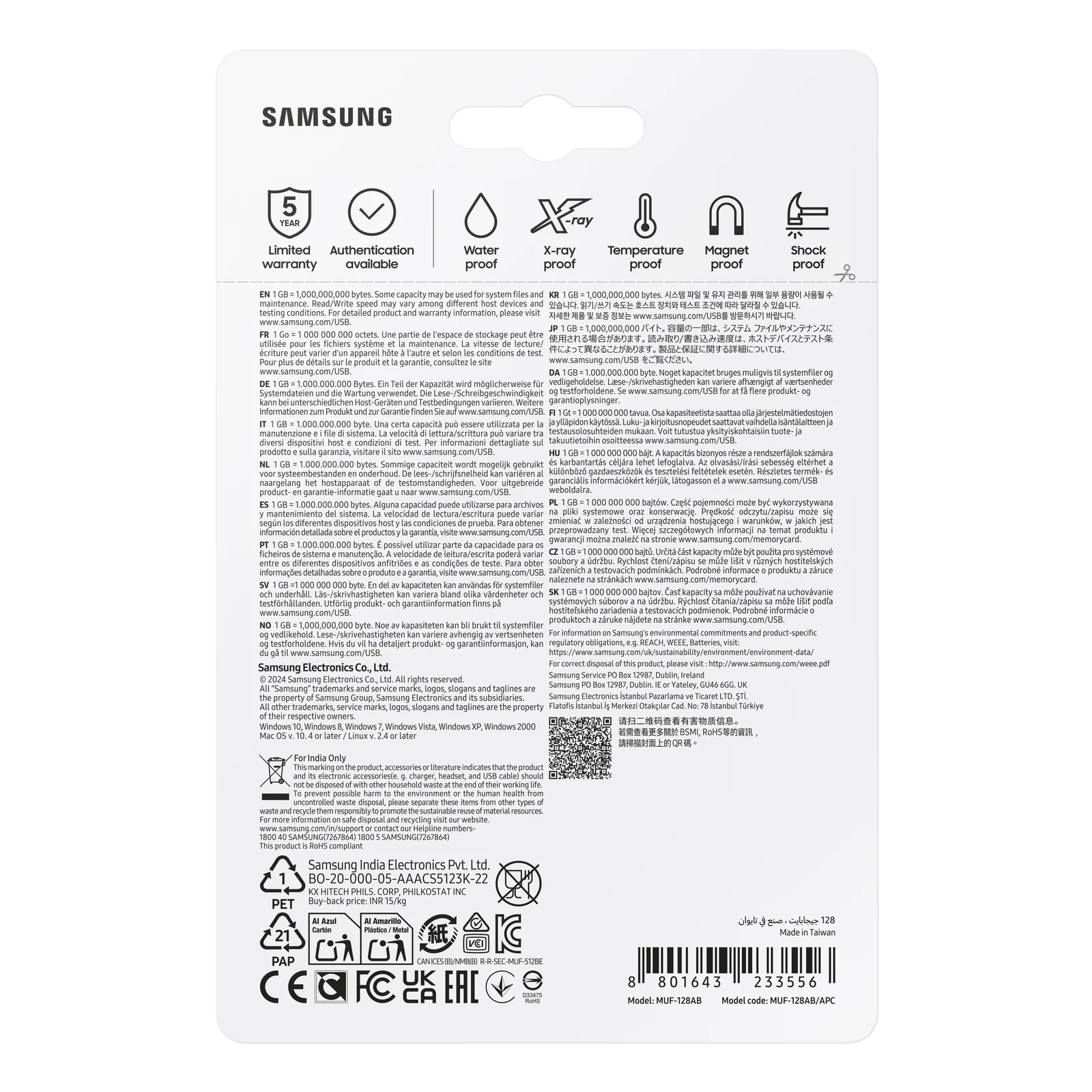 Samsung MUF-128AB lecteur USB flash 128 Go USB Type-A 3.2 Gen 1 (3.1 Gen 1) Gris, Argent