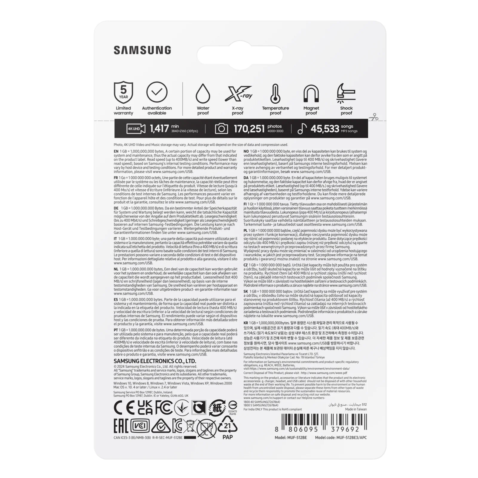 Samsung MUF-512BE lecteur USB flash 512 Go USB Type-A 3.2 Gen 1 (3.1 Gen 1) Argent