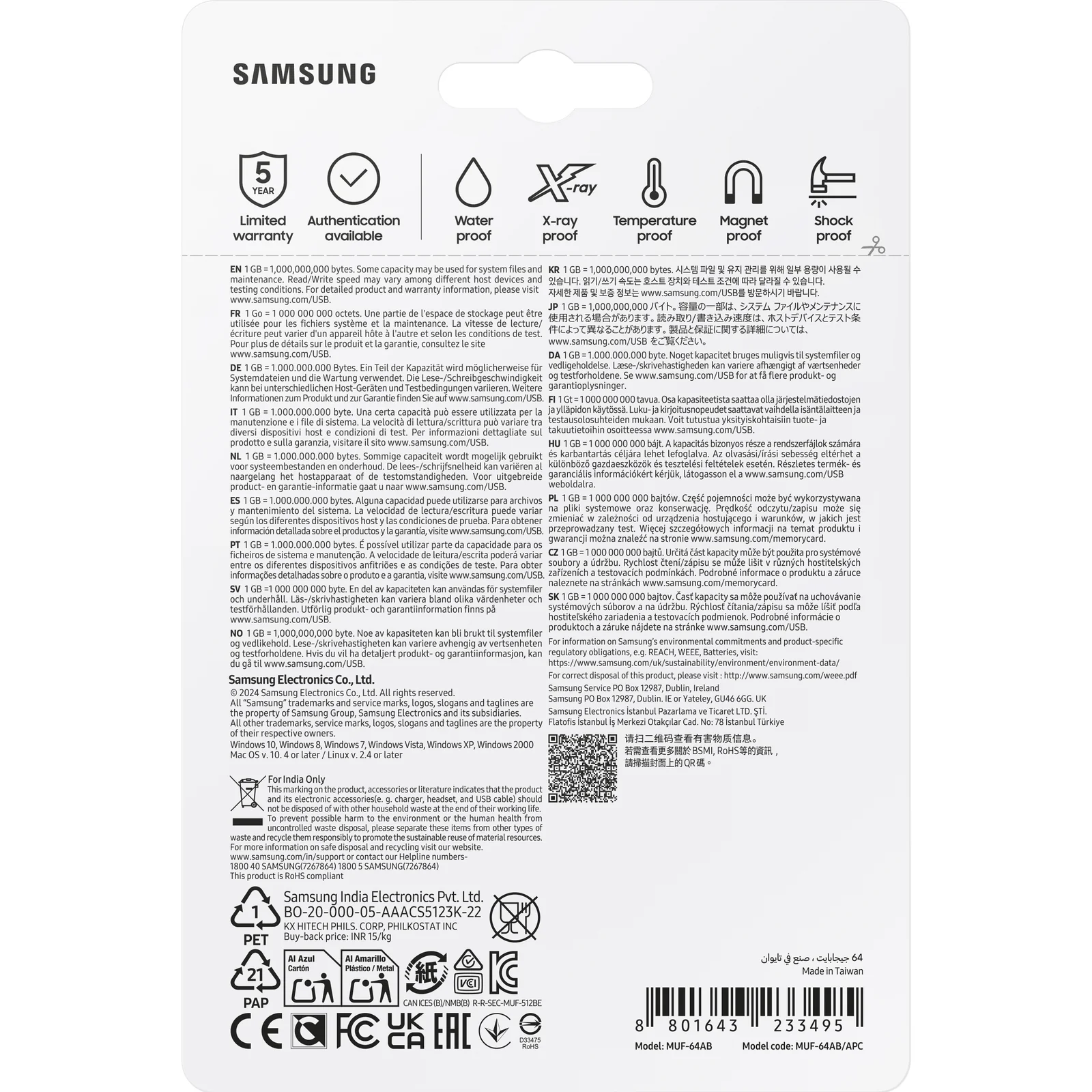Samsung MUF-64AB lecteur USB flash 64 Go USB Type-A 3.2 Gen 1 (3.1 Gen 1) Gris, Argent