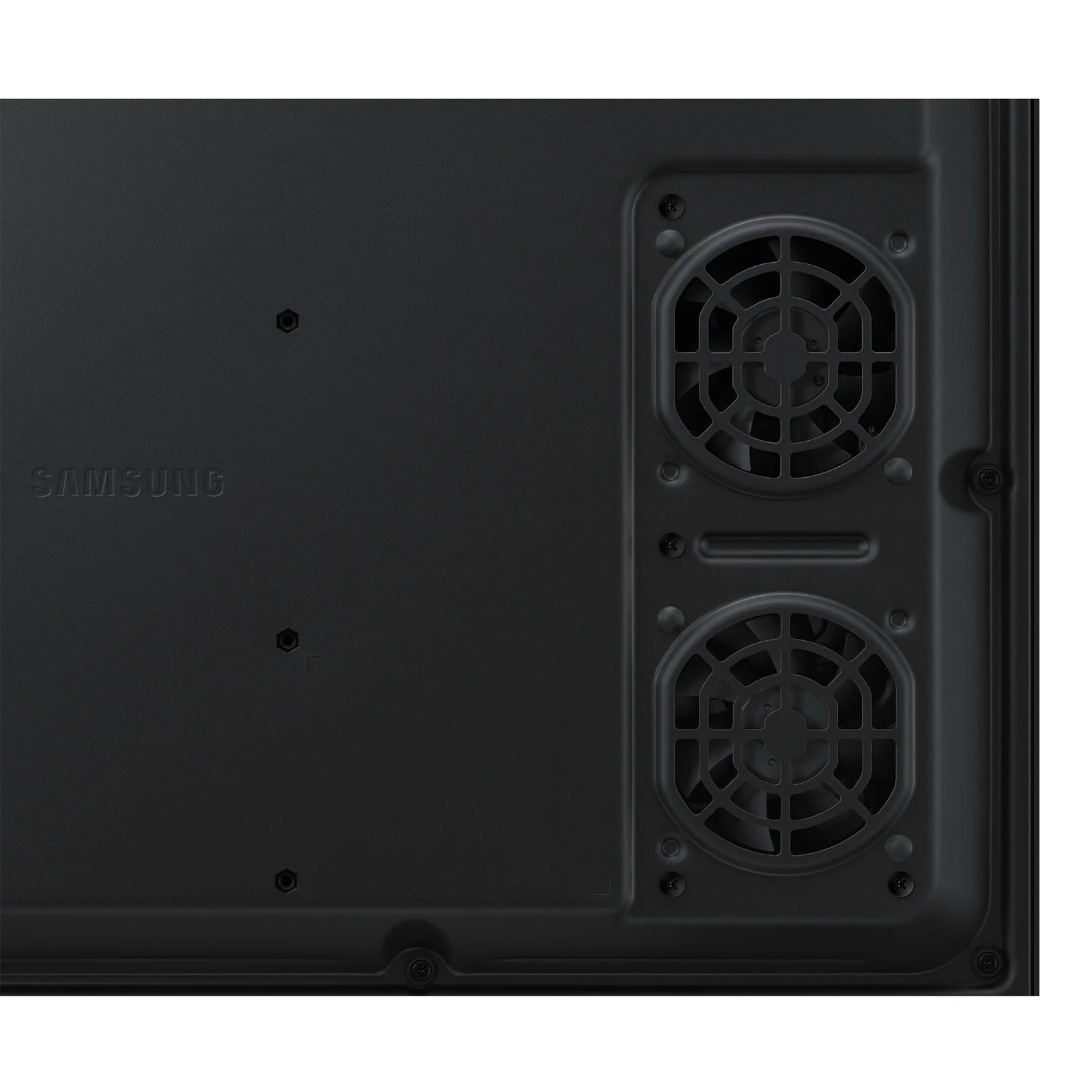 Face arrière du Samsung OH24B avec deux ventilateurs de refroidissement et logo Samsung en relief