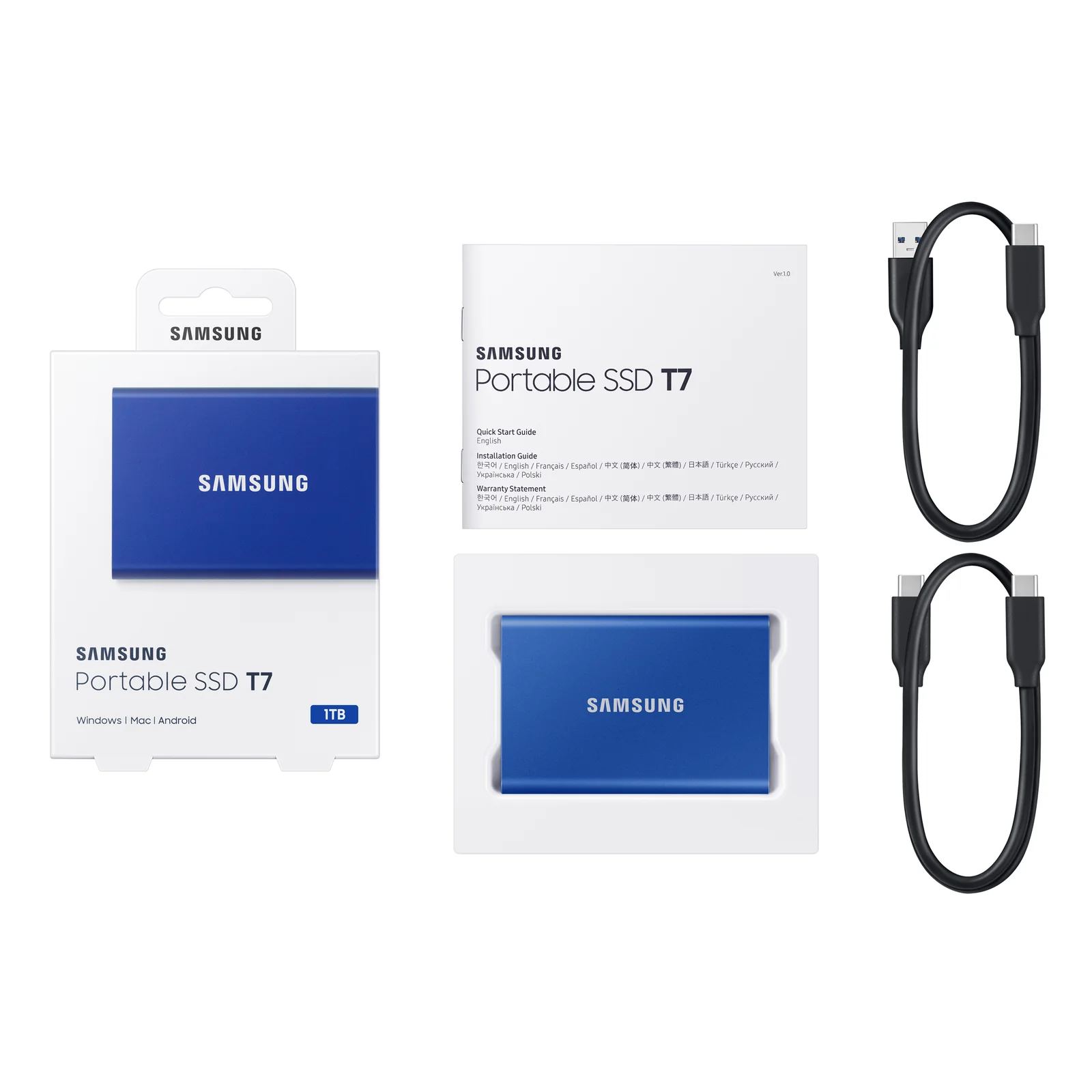 Samsung Portable SSD T7 1 To USB Type-C 3.2 Gen 2 (3.1 Gen 2) Bleu