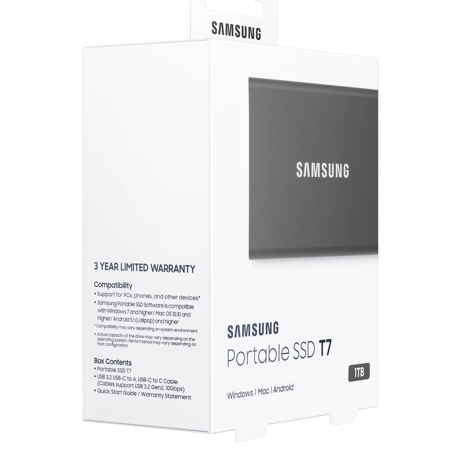 Samsung Portable SSD T7 1 To USB Type-C 3.2 Gen 2 (3.1 Gen 2) Gris