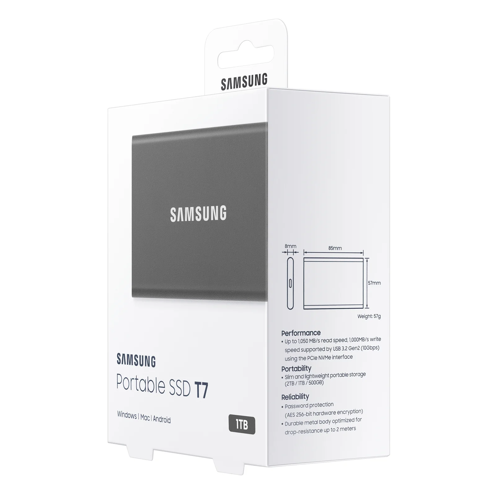 Samsung Portable SSD T7 1 To USB Type-C 3.2 Gen 2 (3.1 Gen 2) Gris