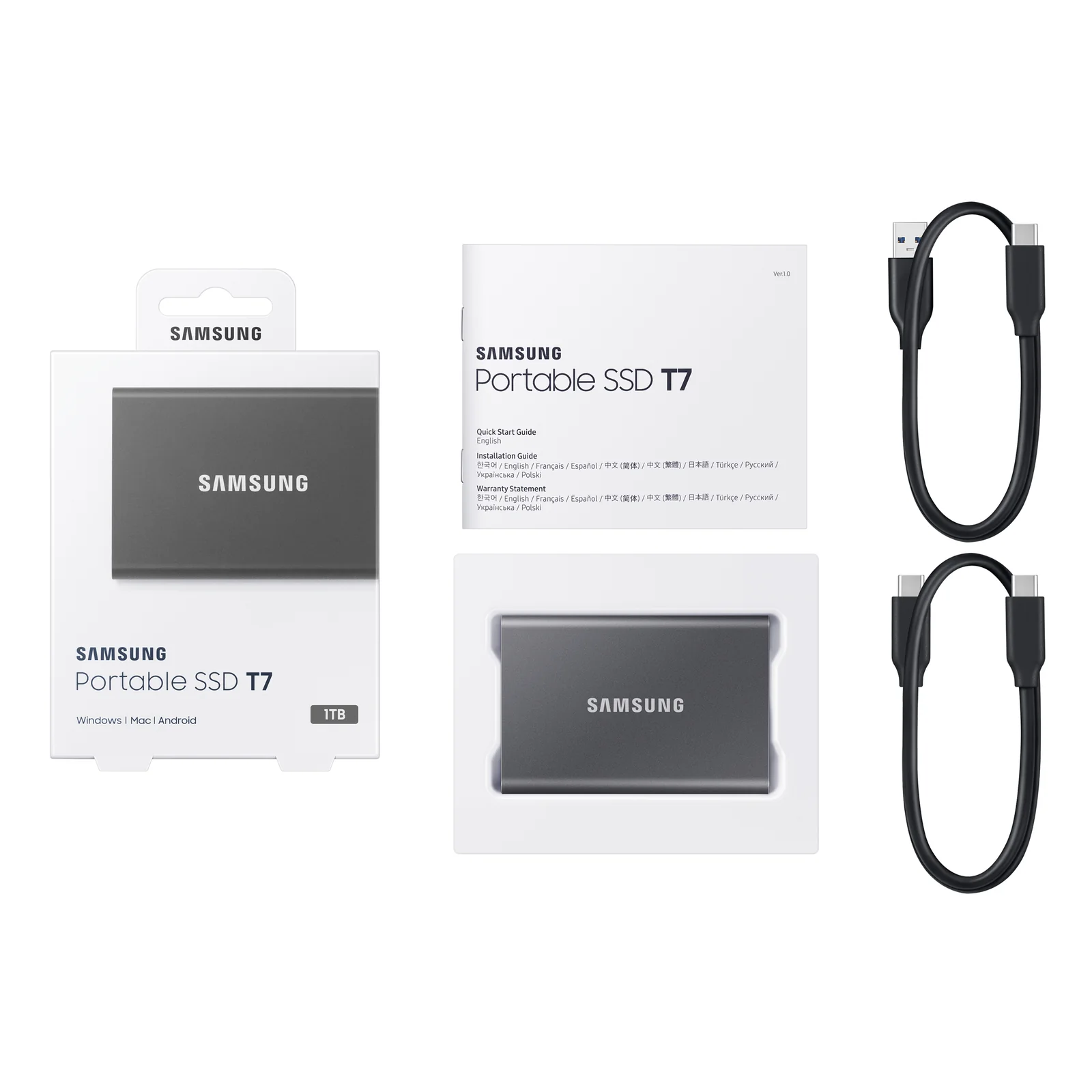 Samsung Portable SSD T7 1 To USB Type-C 3.2 Gen 2 (3.1 Gen 2) Gris