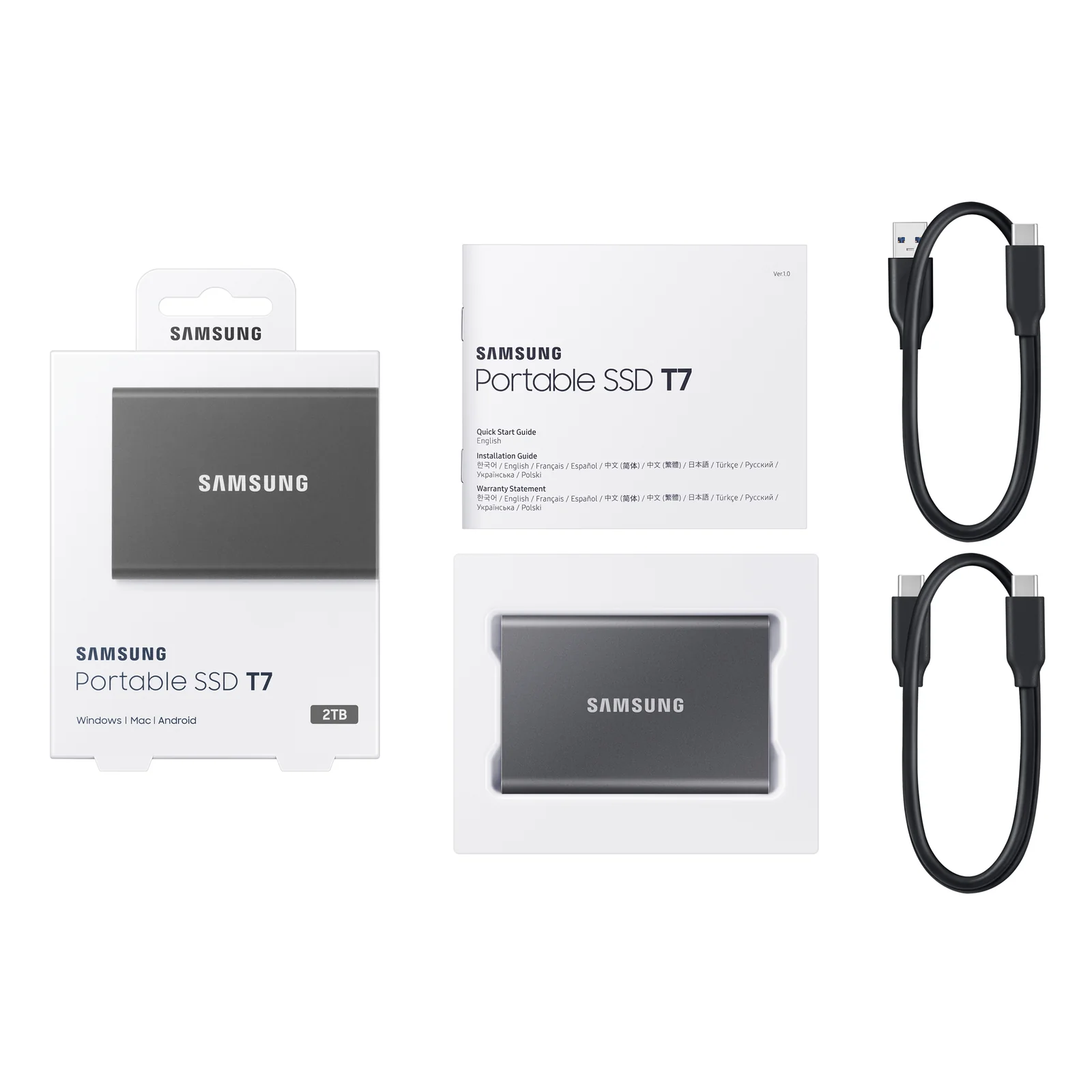 Samsung Portable SSD T7 2 To USB Type-C 3.2 Gen 2 (3.1 Gen 2) Gris