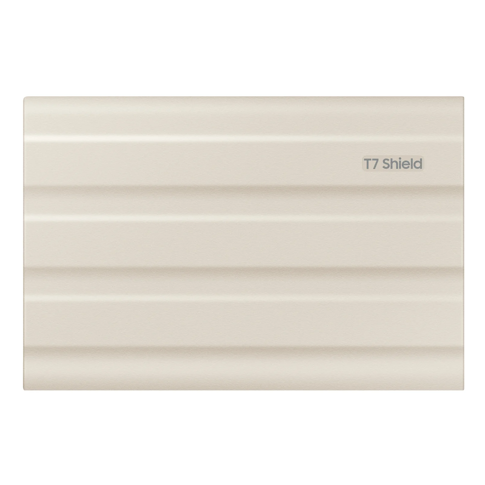 Samsung T7 Shield 1 To verso avec la mention T7 Shield en bas à droite, surface beige côtelée