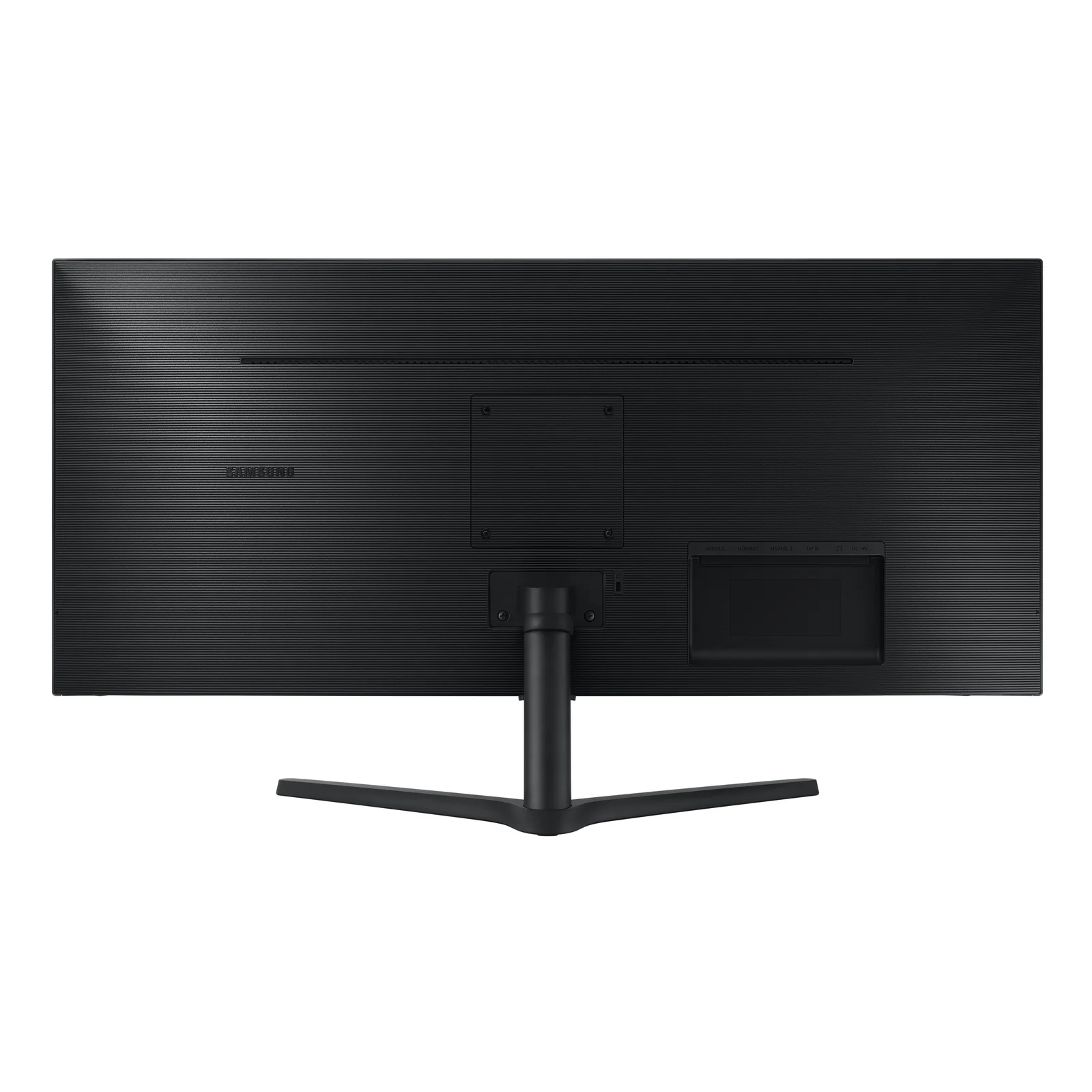 Vue complète du dos du Samsung ViewFinity S5, emplacement VESA central, étiquette technique et inscription Samsung