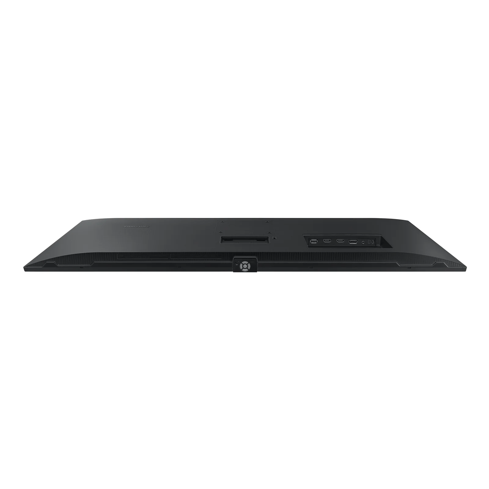 Vue de profil arrière du Samsung ViewFinity S5 sans pied montrant les ports HDMI, DisplayPort et alimentation