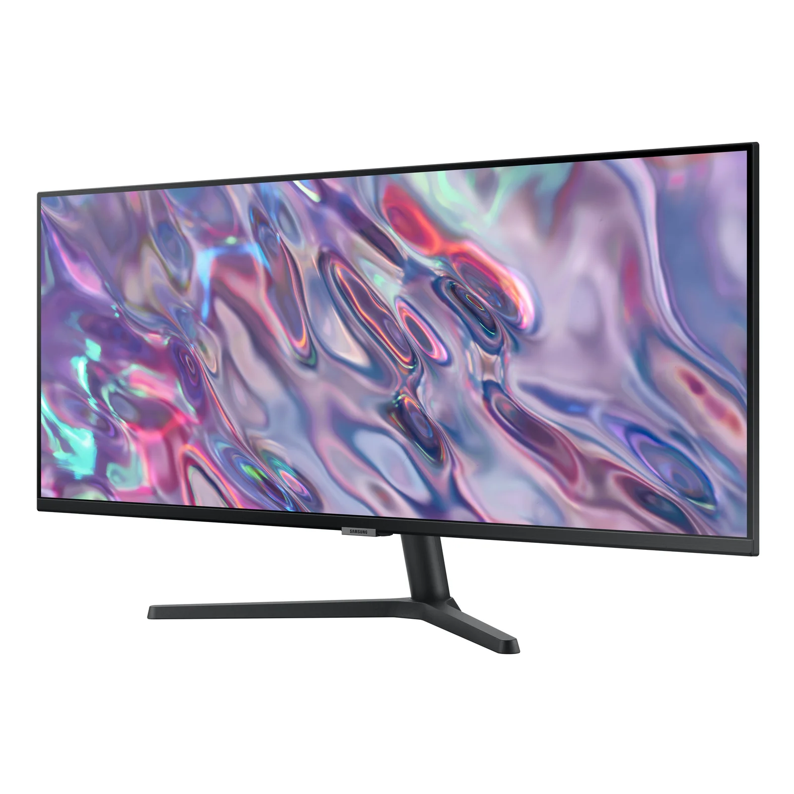 Angle 3/4 gauche similaire du Samsung ViewFinity S5, rapport ultrawide bien marqué, fond blanc