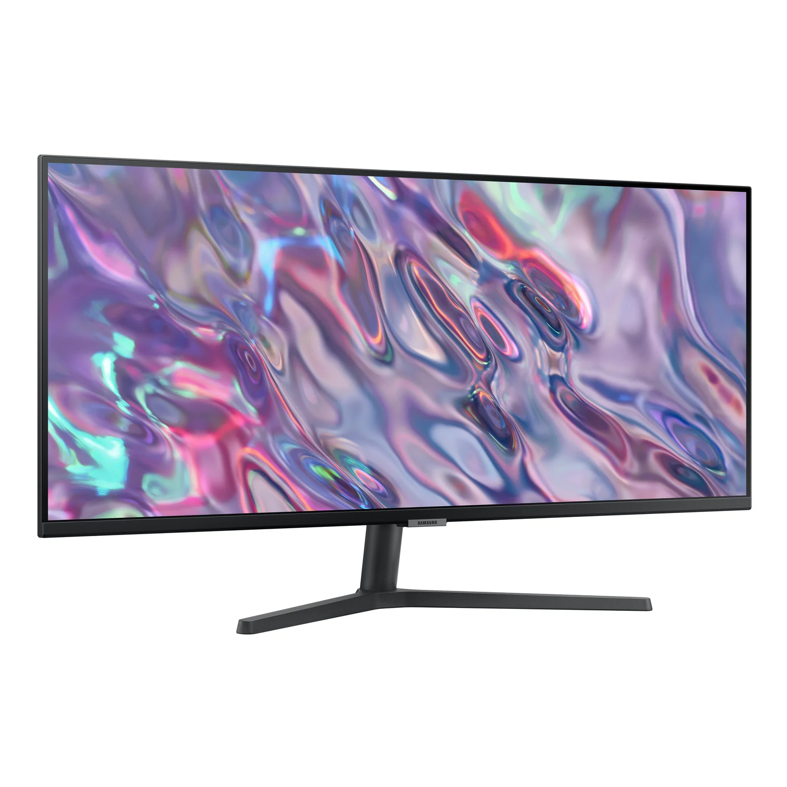 Vue 3/4 depuis la droite du Samsung ViewFinity S5 S50GC, pied central et bordures fines visibles