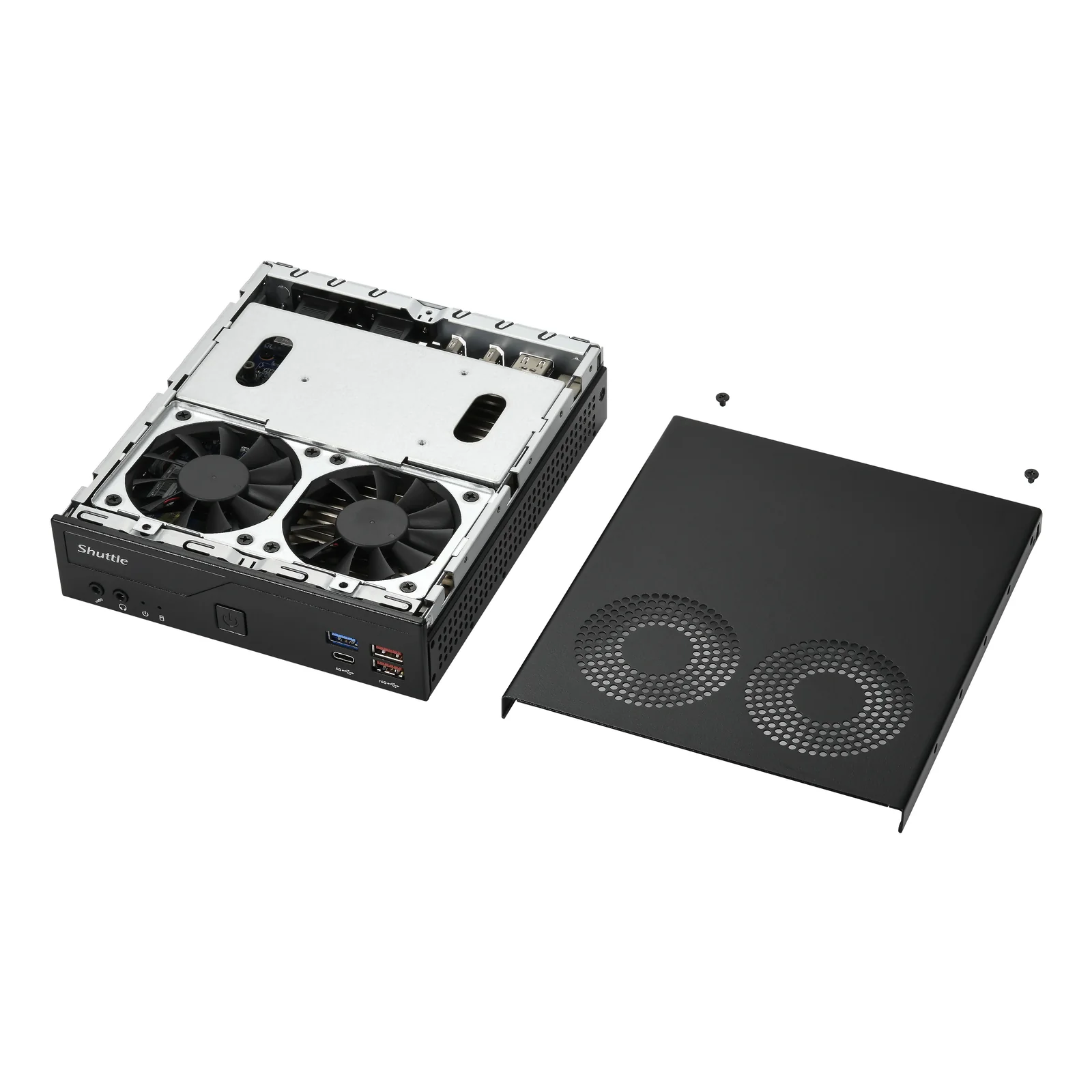 Shuttle Slim PC DH770 , S1700, 2x HDMI, 2x DP , 2x 2.5G LAN, 2x COM, 8x USB, 1x 2.5", 2x M.2, fonctionnement permanent 24/7, attaches VESA