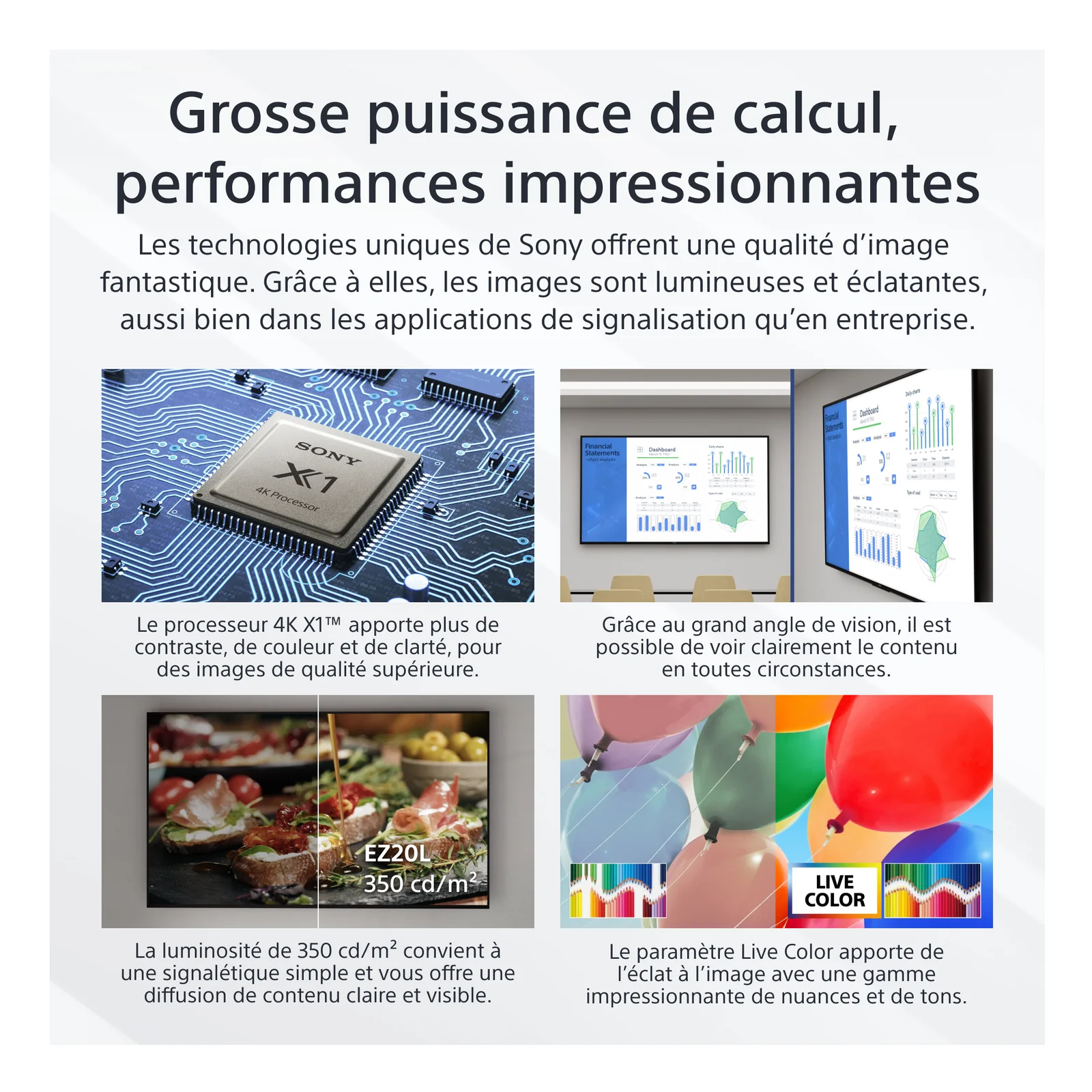 Sony FW-50EZ20L Écran d'affichage dynamique Écran plat de signalisation numérique 127 cm (50") LED Wifi 350 cd/m² 4K Ultra HD Noir Android 16/7