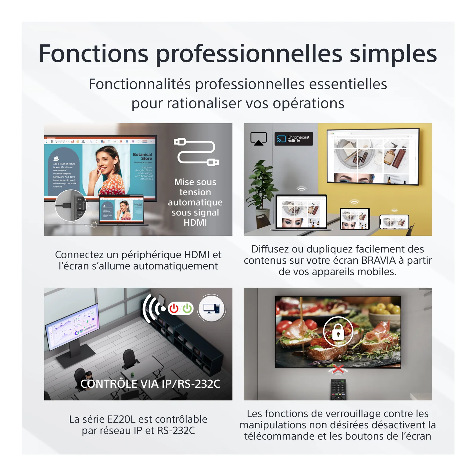Sony FW-65EZ20L Écran d'affichage dynamique Écran plat de signalisation numérique 165,1 cm (65") LCD Wifi 350 cd/m² 4K Ultra HD Noir Android 16/7