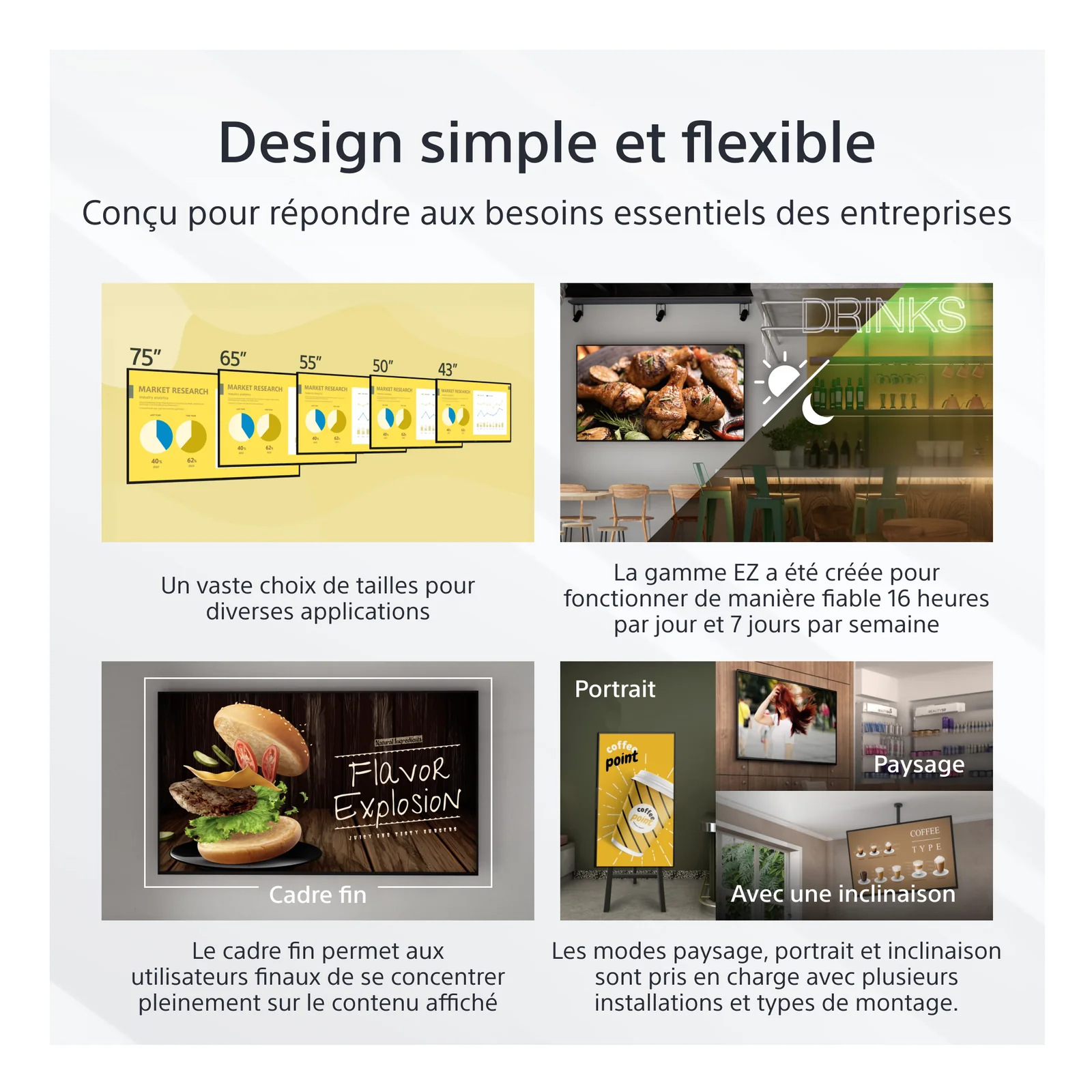 Sony FW-65EZ20L Écran d'affichage dynamique Écran plat de signalisation numérique 165,1 cm (65") LCD Wifi 350 cd/m² 4K Ultra HD Noir Android 16/7