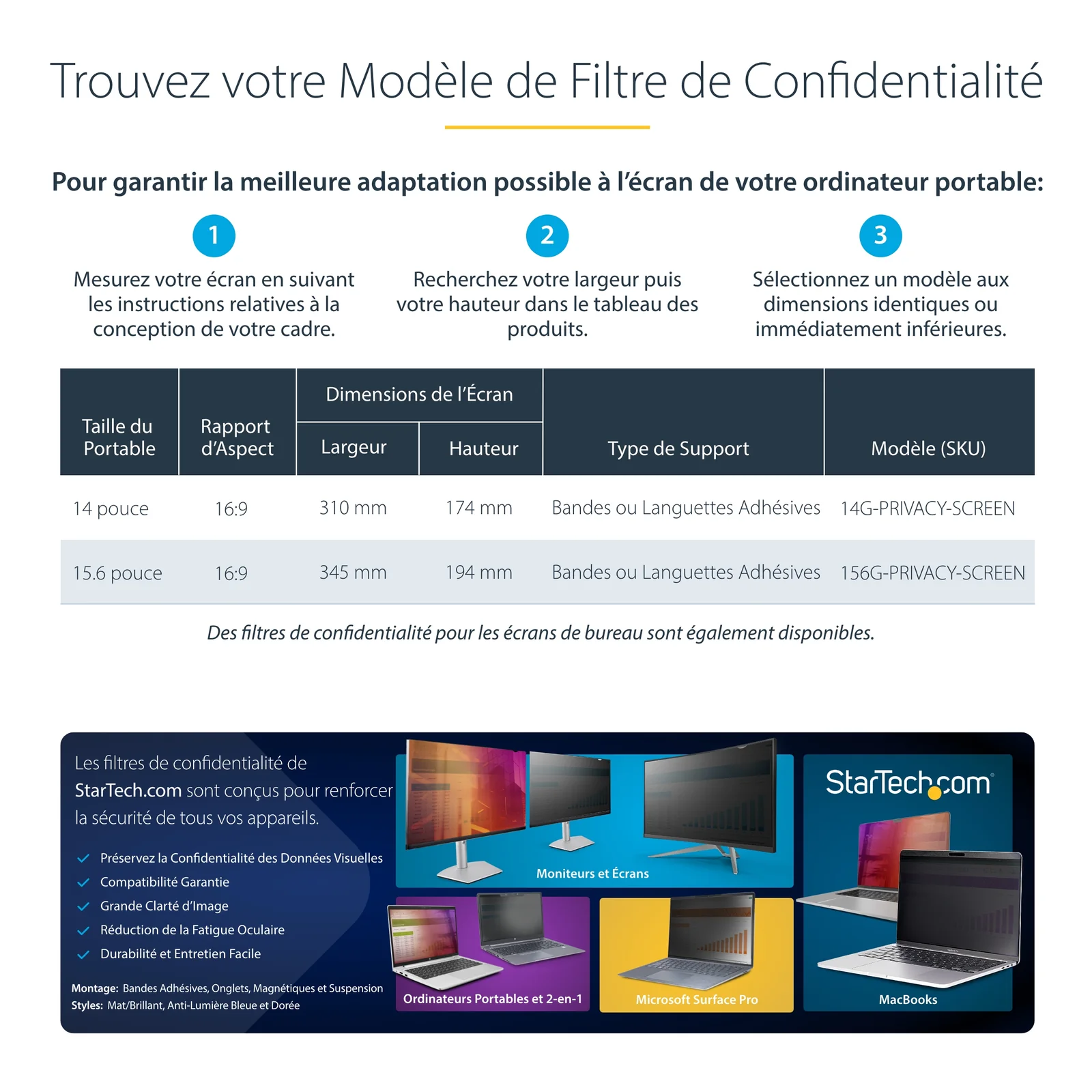 StarTech.com 14G-PRIVACY-SCREEN filtre anti-reflets pour écran et filtre de confidentialité 35,6 cm (14") Ordinateur portable Filtre de confidentialité sans bords pour ordinateur