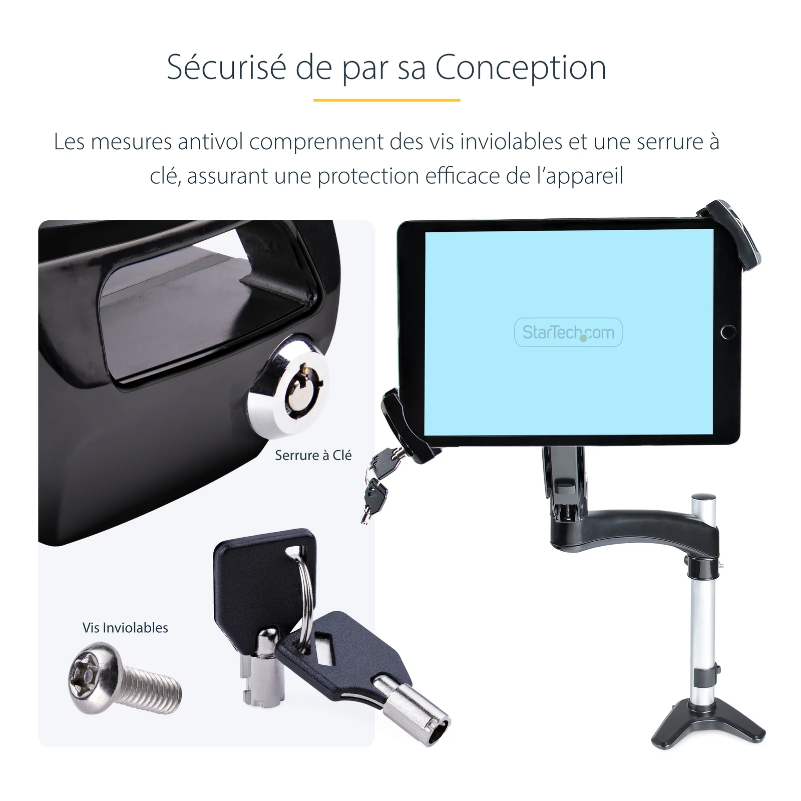 StarTech.com Adaptateur de Montage VESA pour Tablettes de 7,9 à 12,5" - Jusqu'à 2kg - Support Tablette Antivol Motif VESA 75x75/100x100 - Pince de Montage VESA - Socle/Fixation pour Tablette Sécurisé, Noir