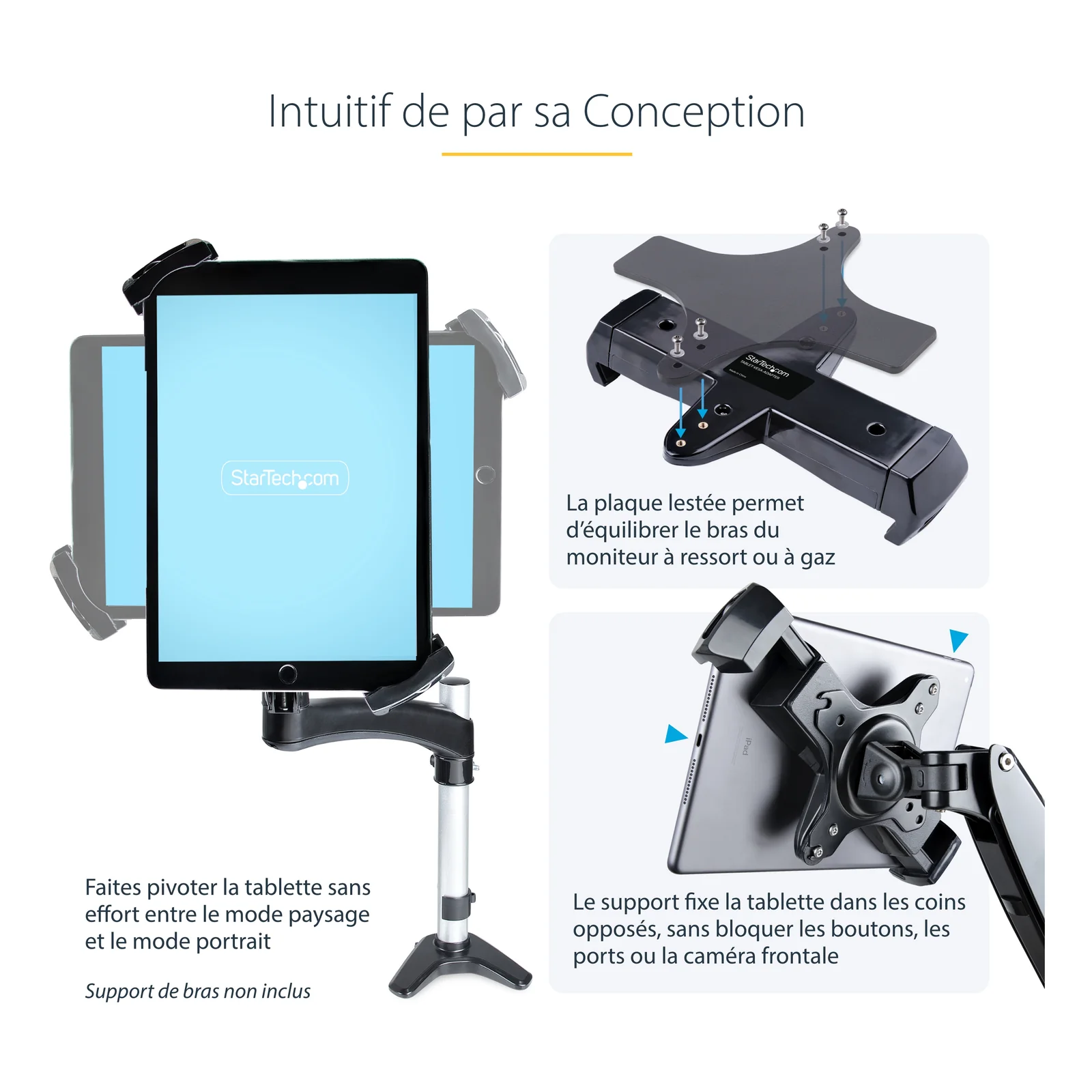 StarTech.com Adaptateur de Montage VESA pour Tablettes de 7,9 à 12,5" - Jusqu'à 2kg - Support Tablette Antivol Motif VESA 75x75/100x100 - Pince de Montage VESA - Socle/Fixation pour Tablette Sécurisé, Noir