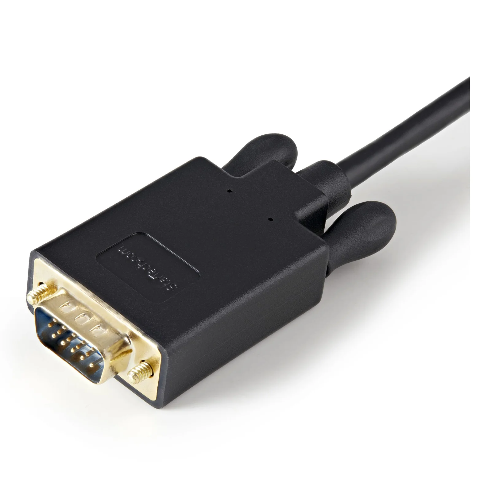 Gros plan connecteur VGA D-Sub 15 broches mâle noir avec vis de fixation dorées