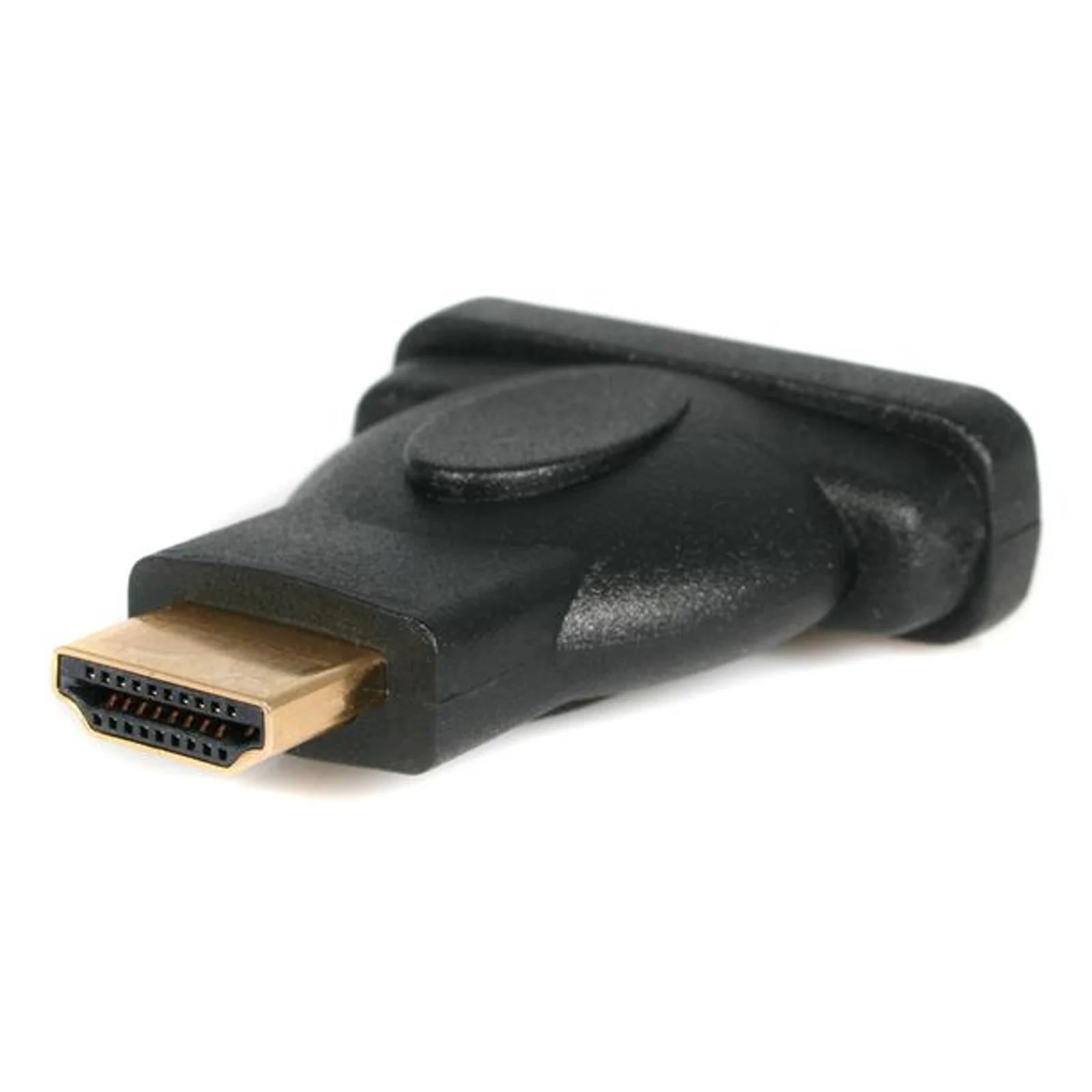 Gros plan sur le connecteur HDMI mâle plaqué or de l'adaptateur StarTech.com HDMIDVIMF