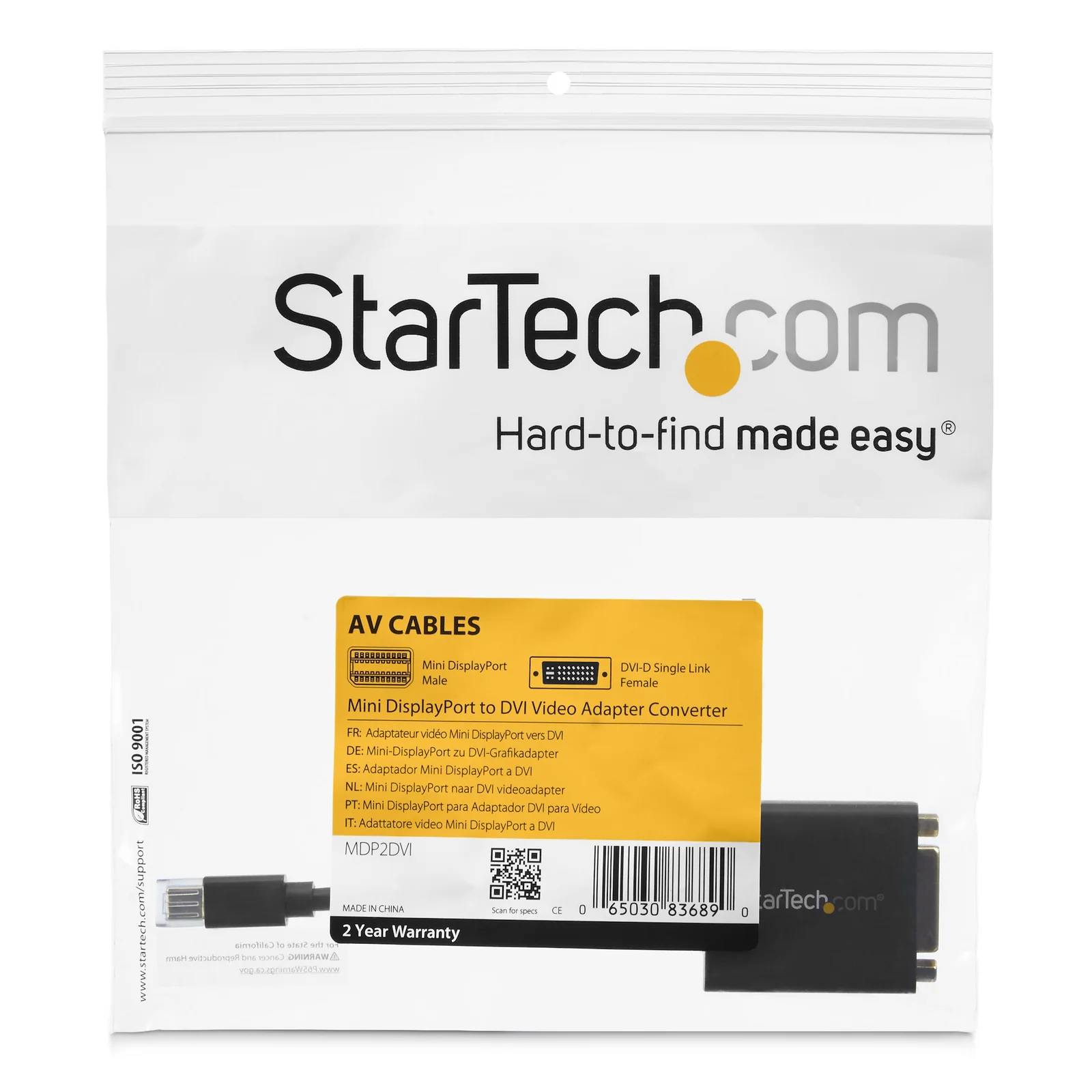StarTech.com Adaptateur Mini DisplayPort vers DVI - Convertisseur Mini DP à DVI-D - Vidéo 1080p - Certifié VESA - mDP ou TB 1/2 Mac/PC vers moniteur DVI - Câble mDP 1.2 vers DVI Single-Link
