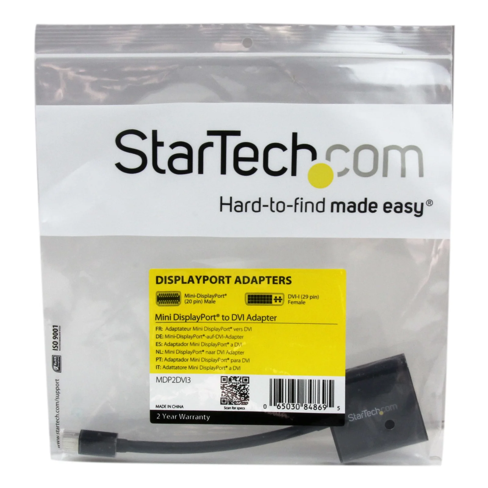 StarTech.com Adaptateur Mini DisplayPort vers DVI - Convertisseur Mini DP à DVI-D - Vidéo 1080p - mDP ou TB 1/2 Mac/PC vers Moniteur DVI - Câble Compact mDP 1.2 vers DVI Single-Link