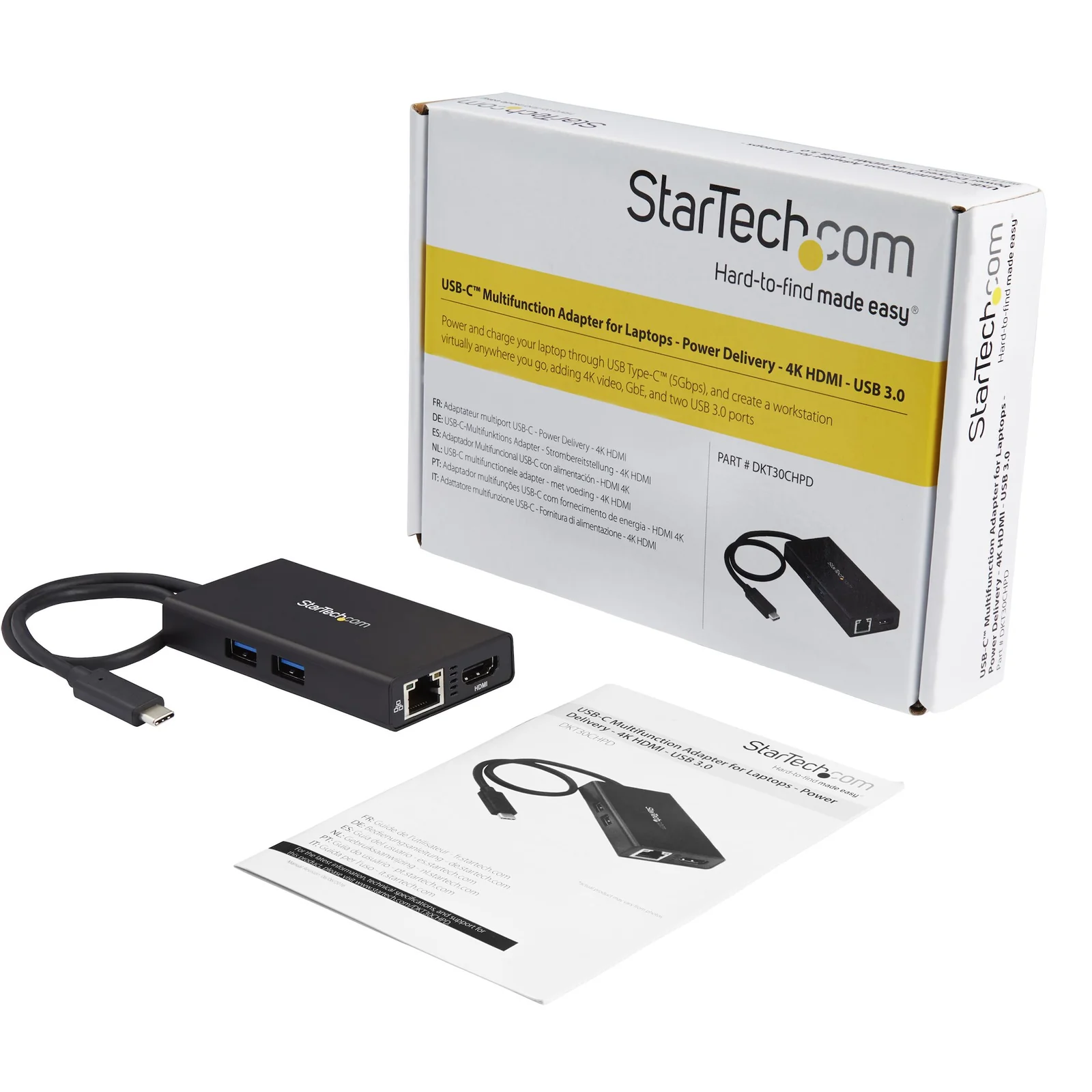 StarTech.com Adaptateur Multiport USB-C - Mini Station d'Accueil USB-C avec 4K HDMI - 60W Power Delivery Pass-Through, GbE, 2x USB-A 3.0 Hub - Mini Dock USB Type-C pour Ordinateur Portable