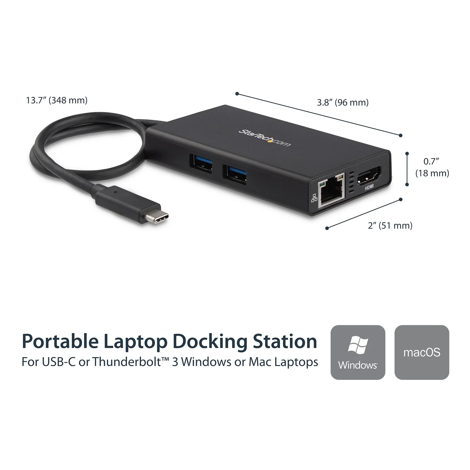 StarTech.com Adaptateur Multiport USB-C - Mini Station d'Accueil USB-C avec 4K HDMI - 60W Power Delivery Pass-Through, GbE, 2x USB-A 3.0 Hub - Mini Dock USB Type-C pour Ordinateur Portable
