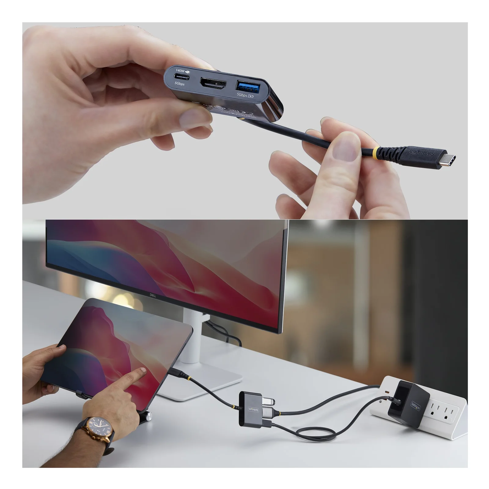 StarTech.com Adaptateur Multiport USB-C vers HDMI avec Charge PD 140W, HDMI 4K 60Hz, Hub USB 5 Gbps, Mini Dock pour MacBook / Dell / Thinkpad / HP / iPad / Tablettes