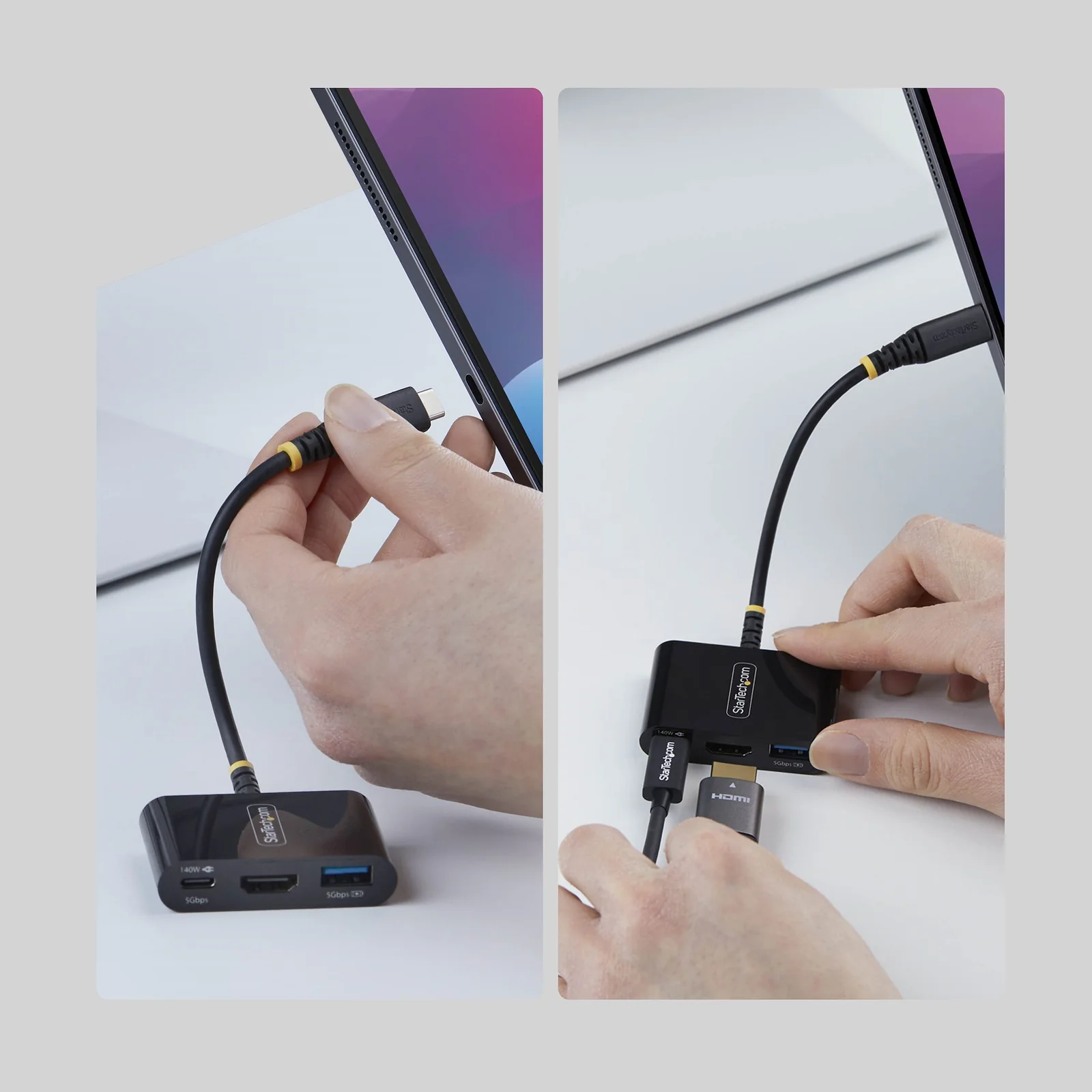 StarTech.com Adaptateur Multiport USB-C vers HDMI avec Charge PD 140W, HDMI 4K 60Hz, Hub USB 5 Gbps, Mini Dock pour MacBook / Dell / Thinkpad / HP / iPad / Tablettes