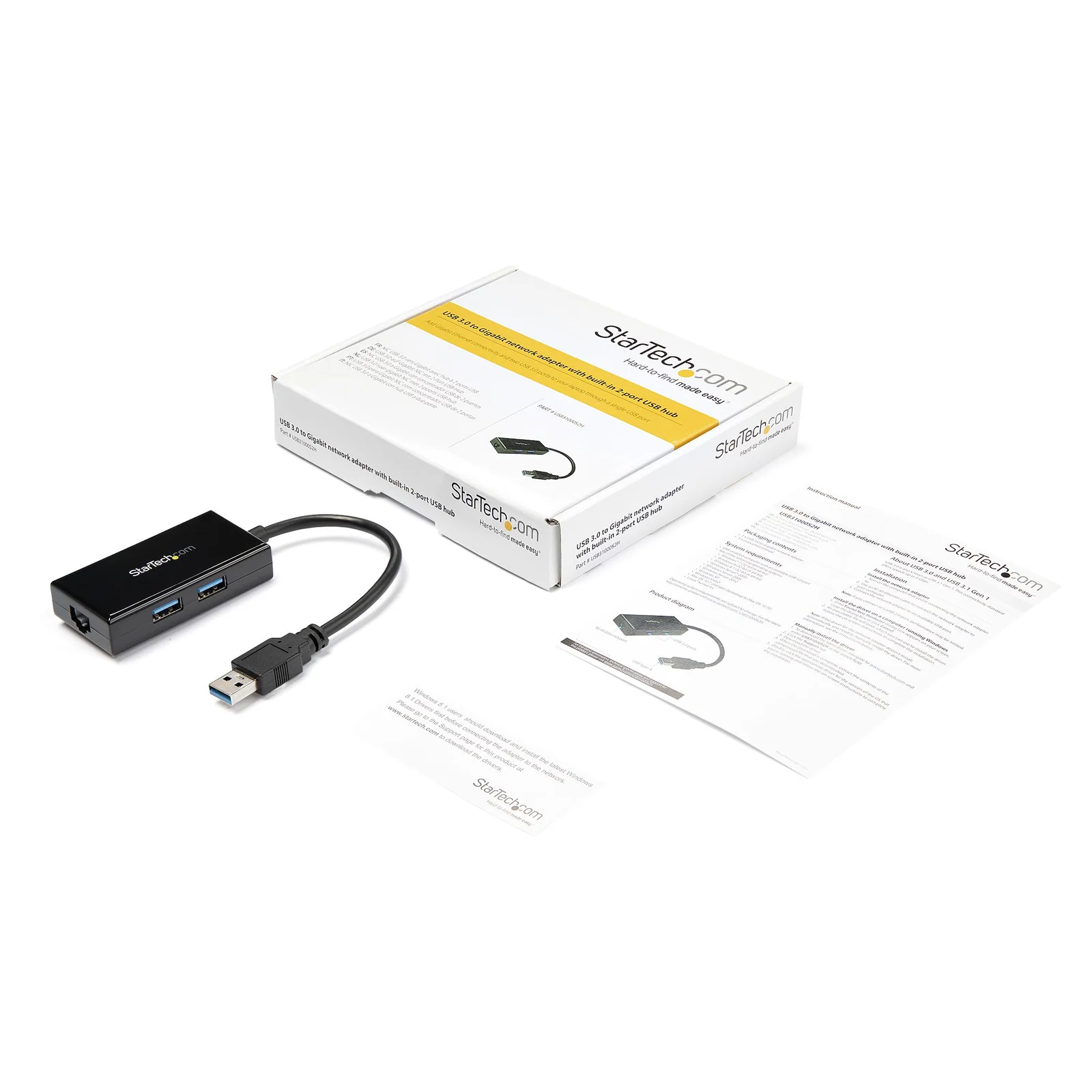 StarTech.com Adaptateur réseau USB 3.0 vers Gigabit Ethernet avec hub USB 3.0 à 2 ports