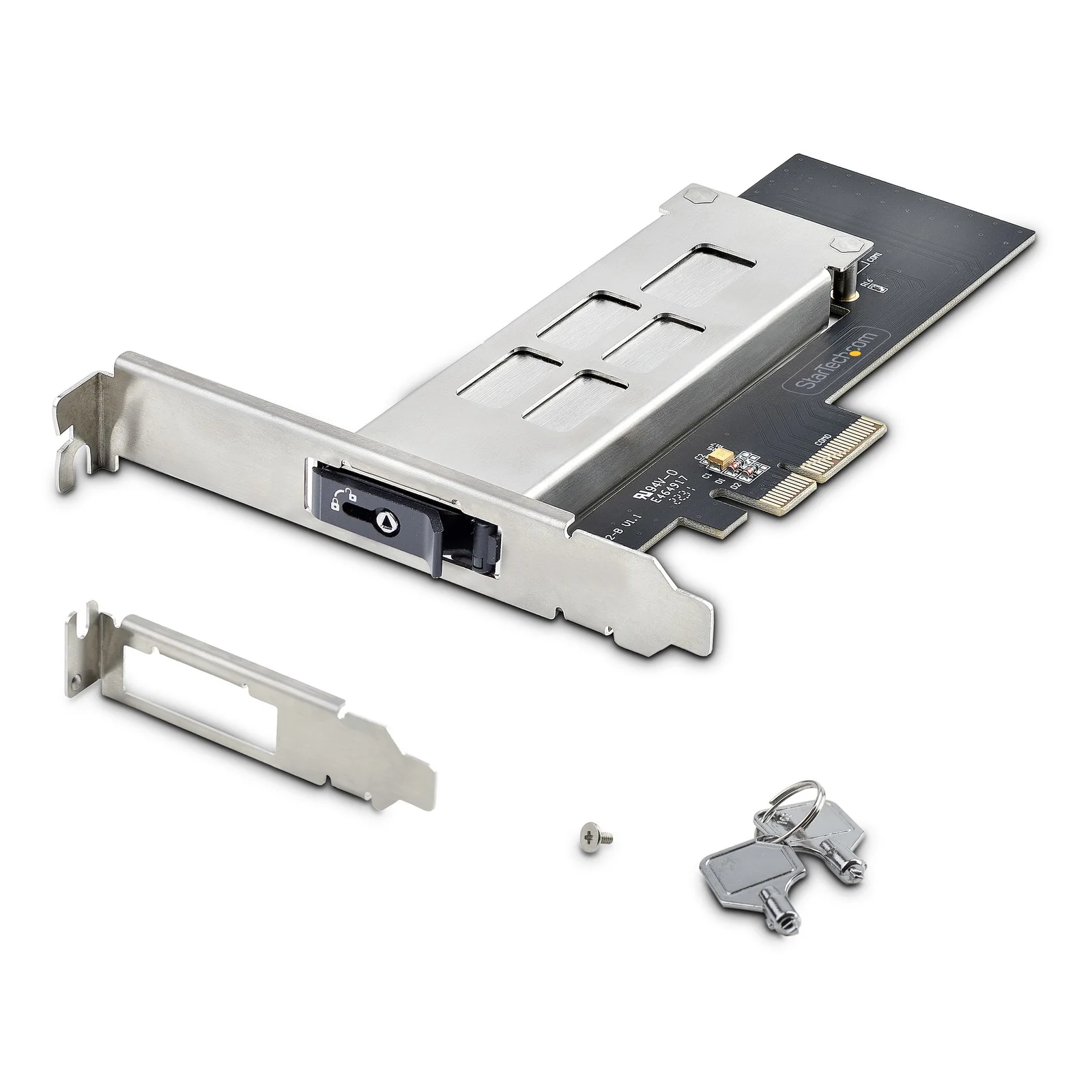 StarTech.com Adaptateur SSD M.2 NVMe vers PCIe x4 avec Plateau Amovible pour Slot d'Extension PCI Express, Carte Adaptateur PCIe, Installation Sans Outil, Baie de Disque Hot-Swap PCIe 4.0/3.0, Verrouillage par Clé