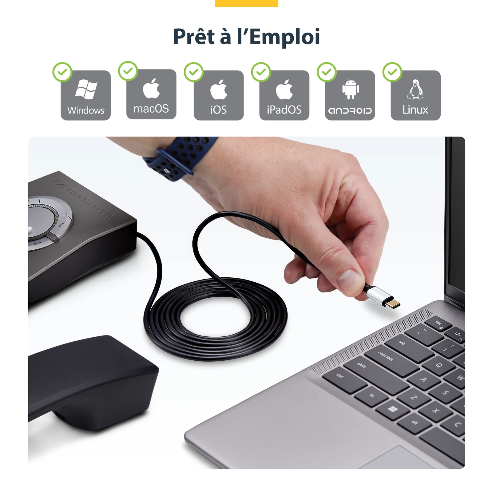 StarTech.com Adaptateur USB-C vers RJ9 pour Combiné Téléphonique de Bureau ou Casque Filaire/Sans Fil, Utilise le Matériel Fixe Existant, 1,8m, pour Ordinateur Portable/de Bureau/Mobile