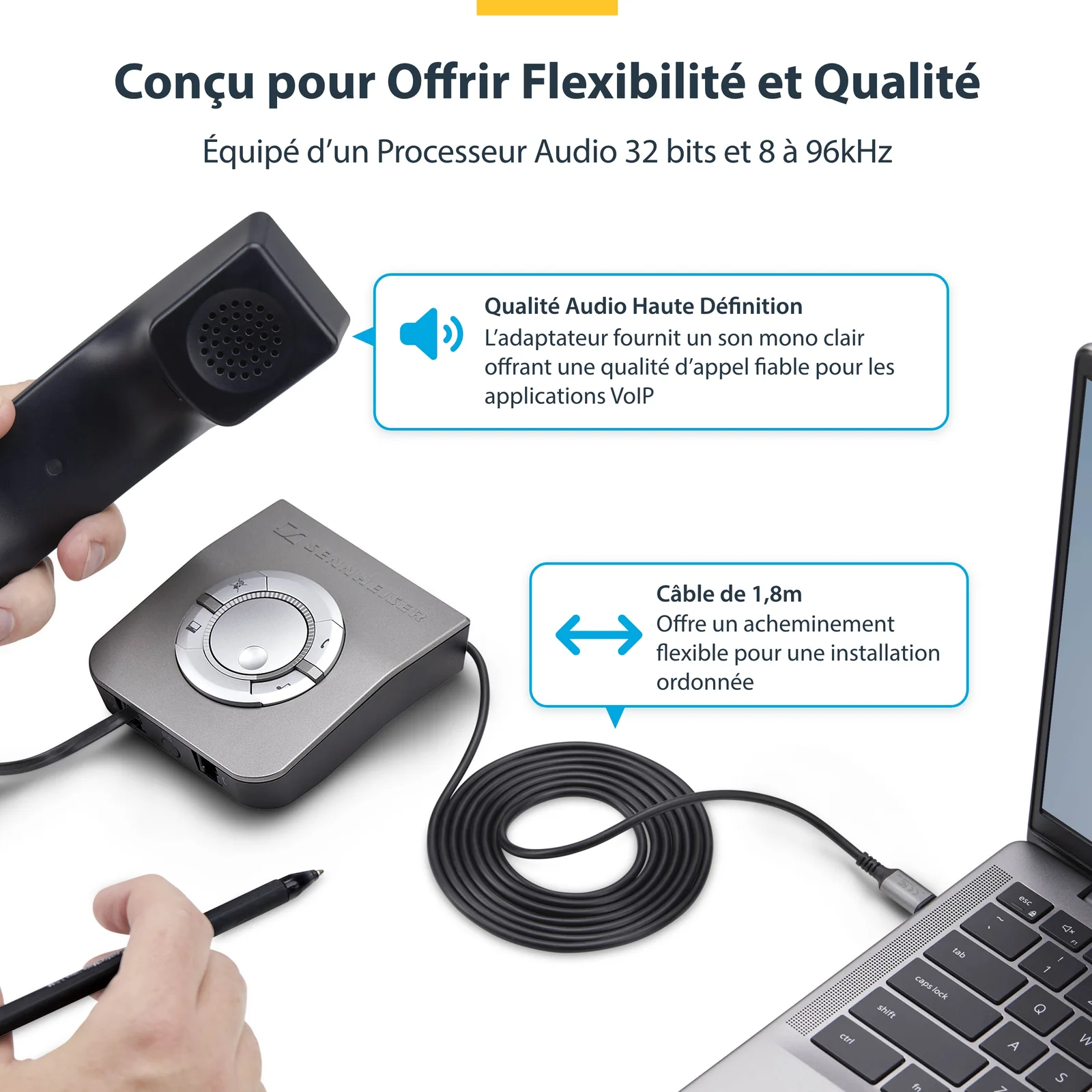 StarTech.com Adaptateur USB-C vers RJ9 pour Combiné Téléphonique de Bureau ou Casque Filaire/Sans Fil, Utilise le Matériel Fixe Existant, 1,8m, pour Ordinateur Portable/de Bureau/Mobile